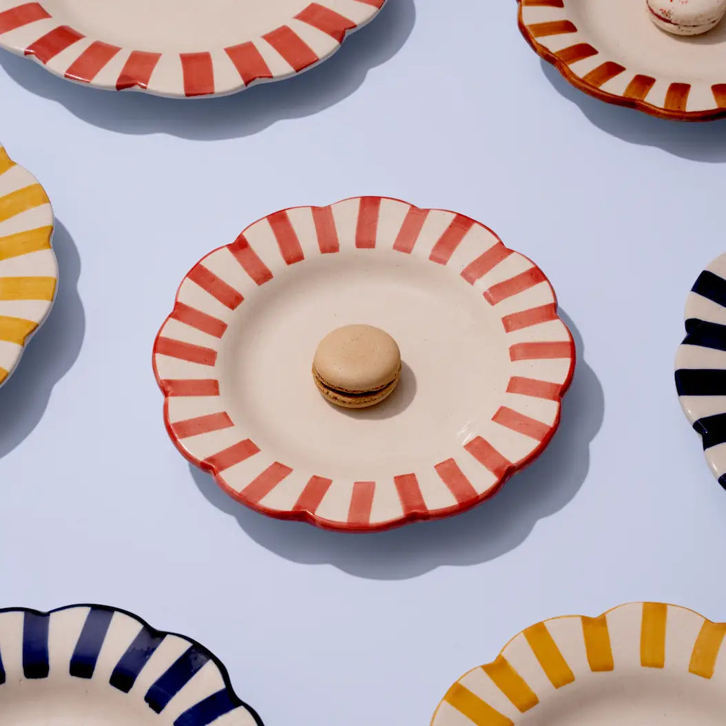 Ceramic Stripe Dinner Plate,  Red- 10 x 10 x 1.25 Inches