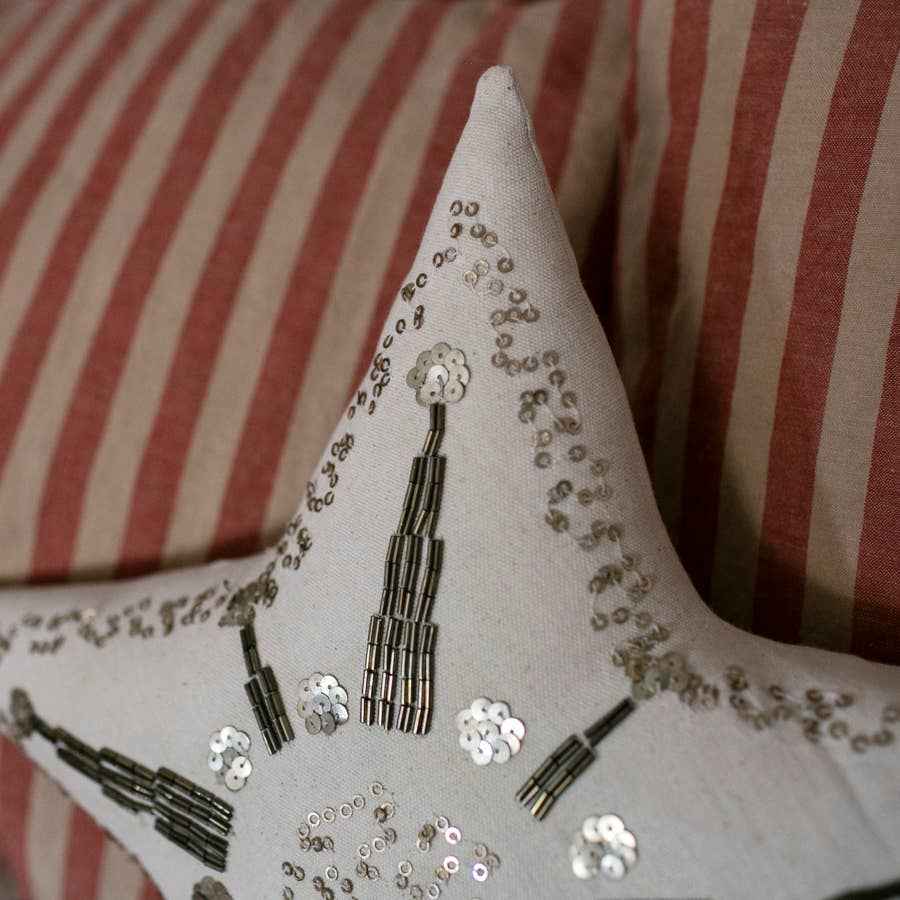 Kansas Star Pillow, Natural, Handmade, Cotton-filled Cushion