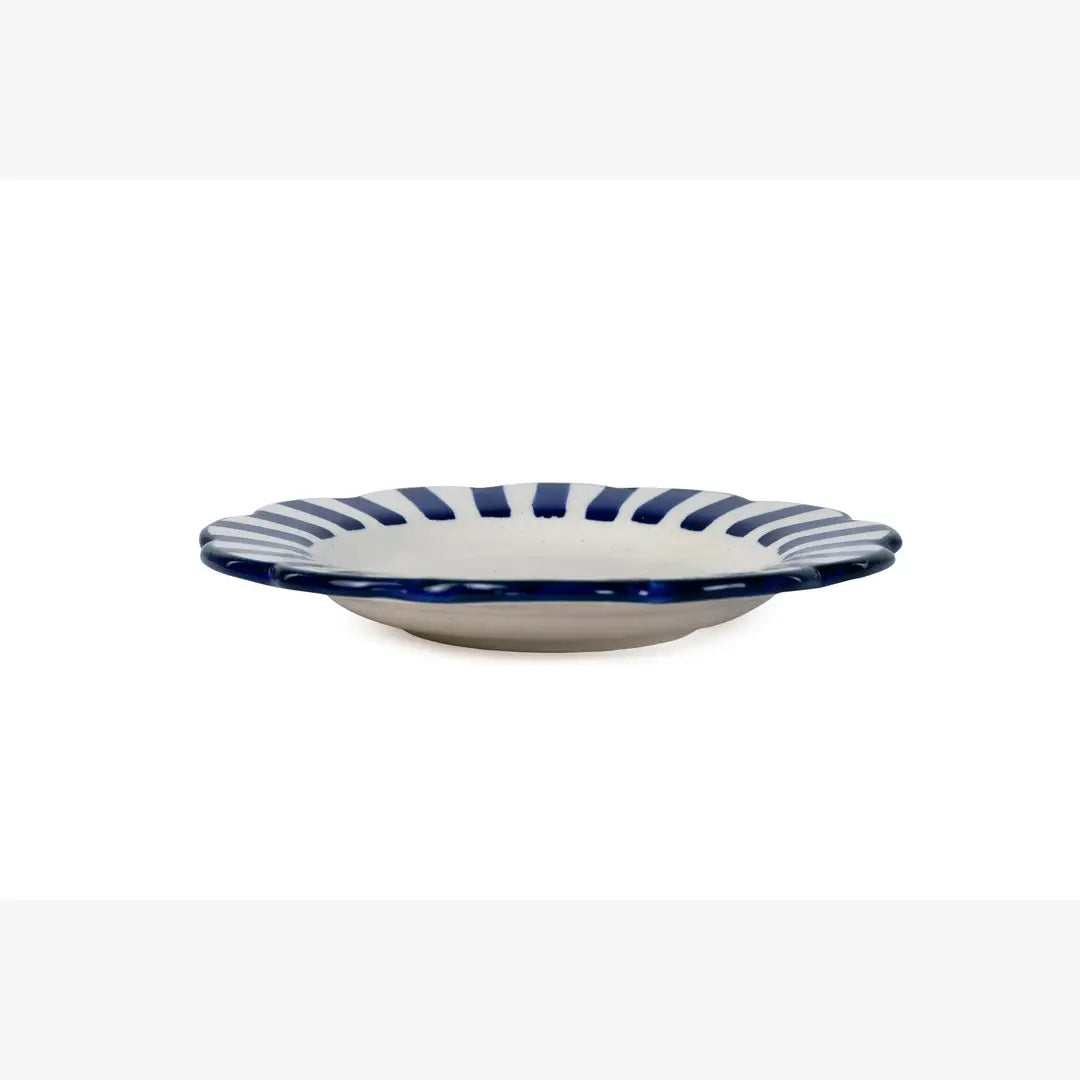 Ceramic stripe Salad Plate,  Blue- 8.25 x 8.25 x 1.25 Inches - Arte House