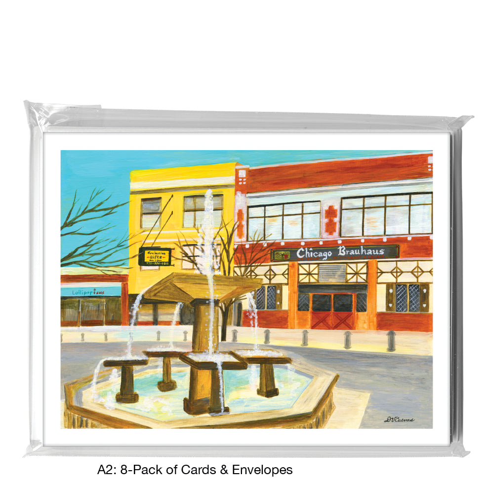 Lincoln Square Fountain, Chicago, Greeting Card (8573A) - Arte House