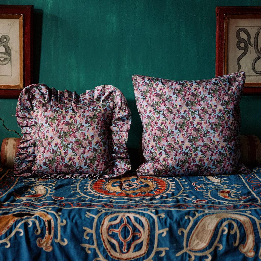 Ruffled Pillow Cover Romance is Dead Blue