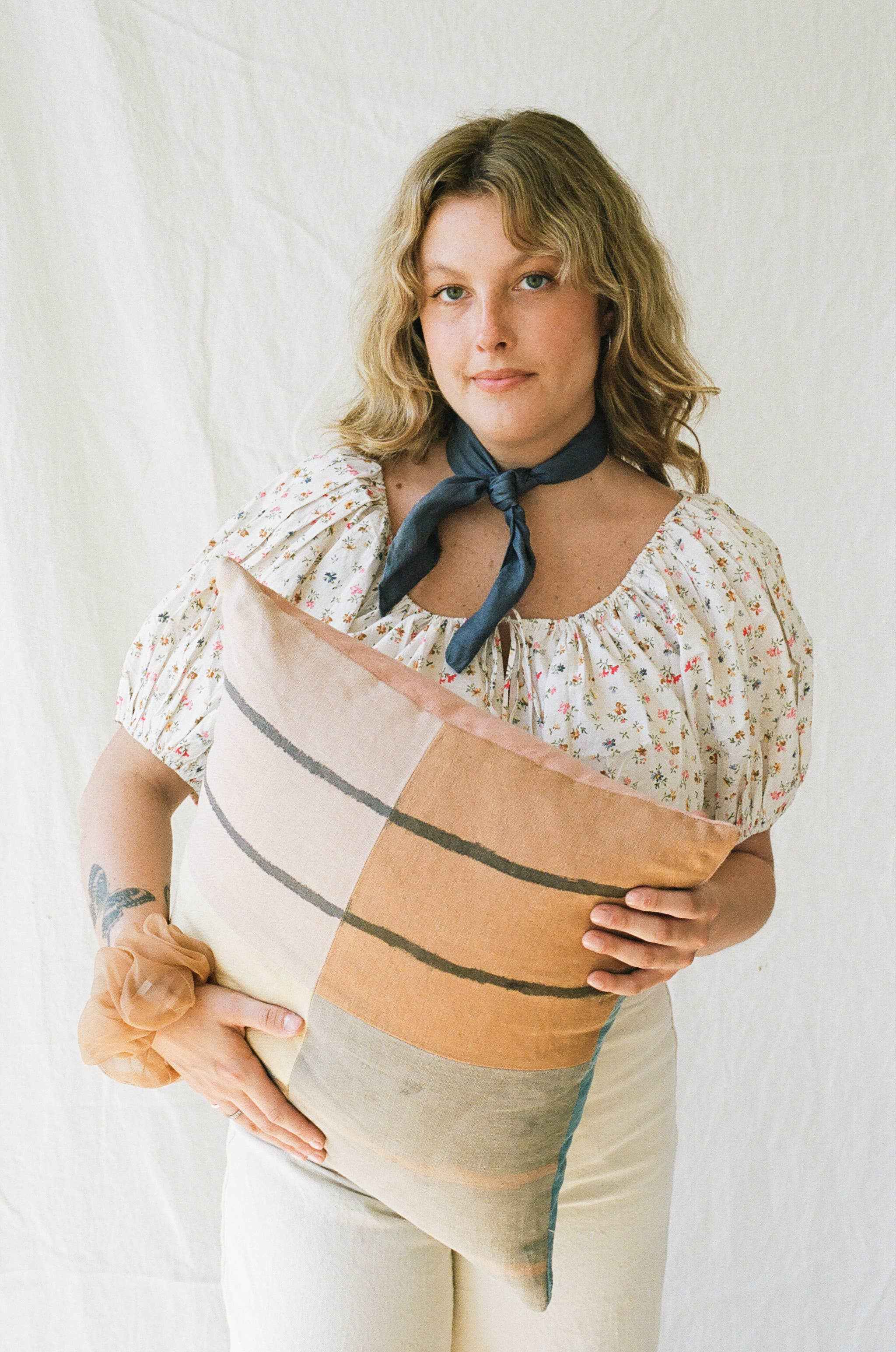 Agnes painted patchwork sham | plant dyed linen pillow