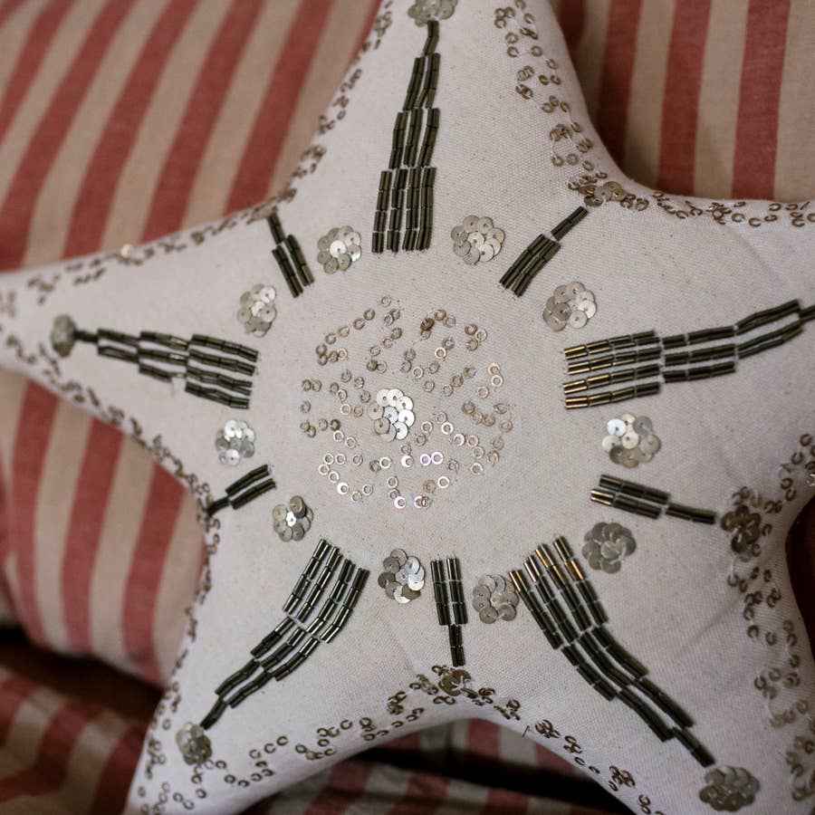 Kansas Star Pillow, Natural, Handmade, Cotton-filled Cushion