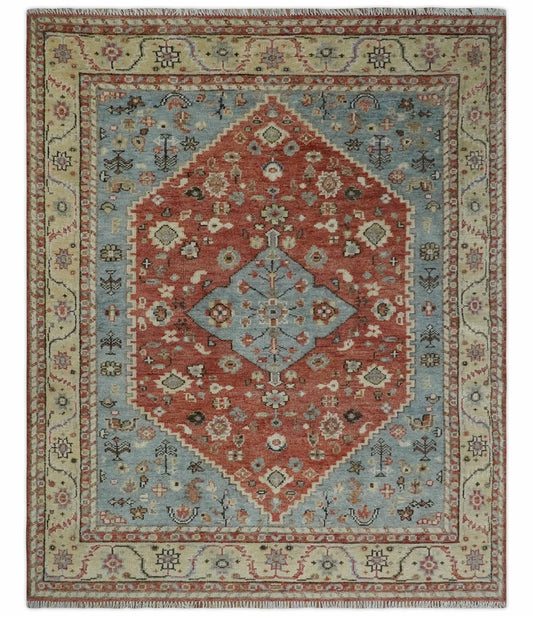 8x10 Antique look Traditional Floral Gray, Rust and Beige Hand knotted wool Area Rug