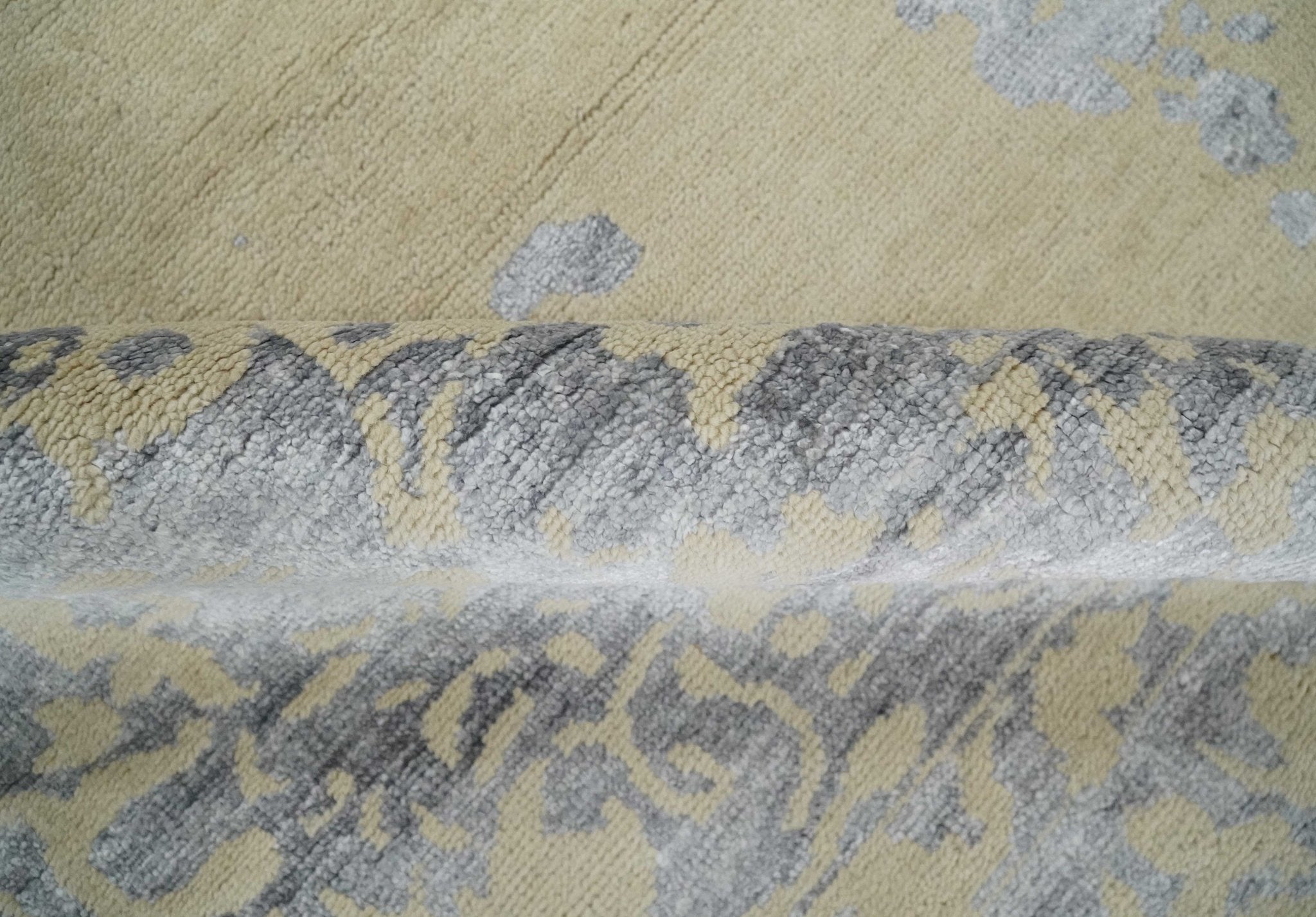 8x10 Beige, Charcoal and Silver Traditional Medallion Hand Knotted Wool and Bamboo Silk Area Rug - Arte House