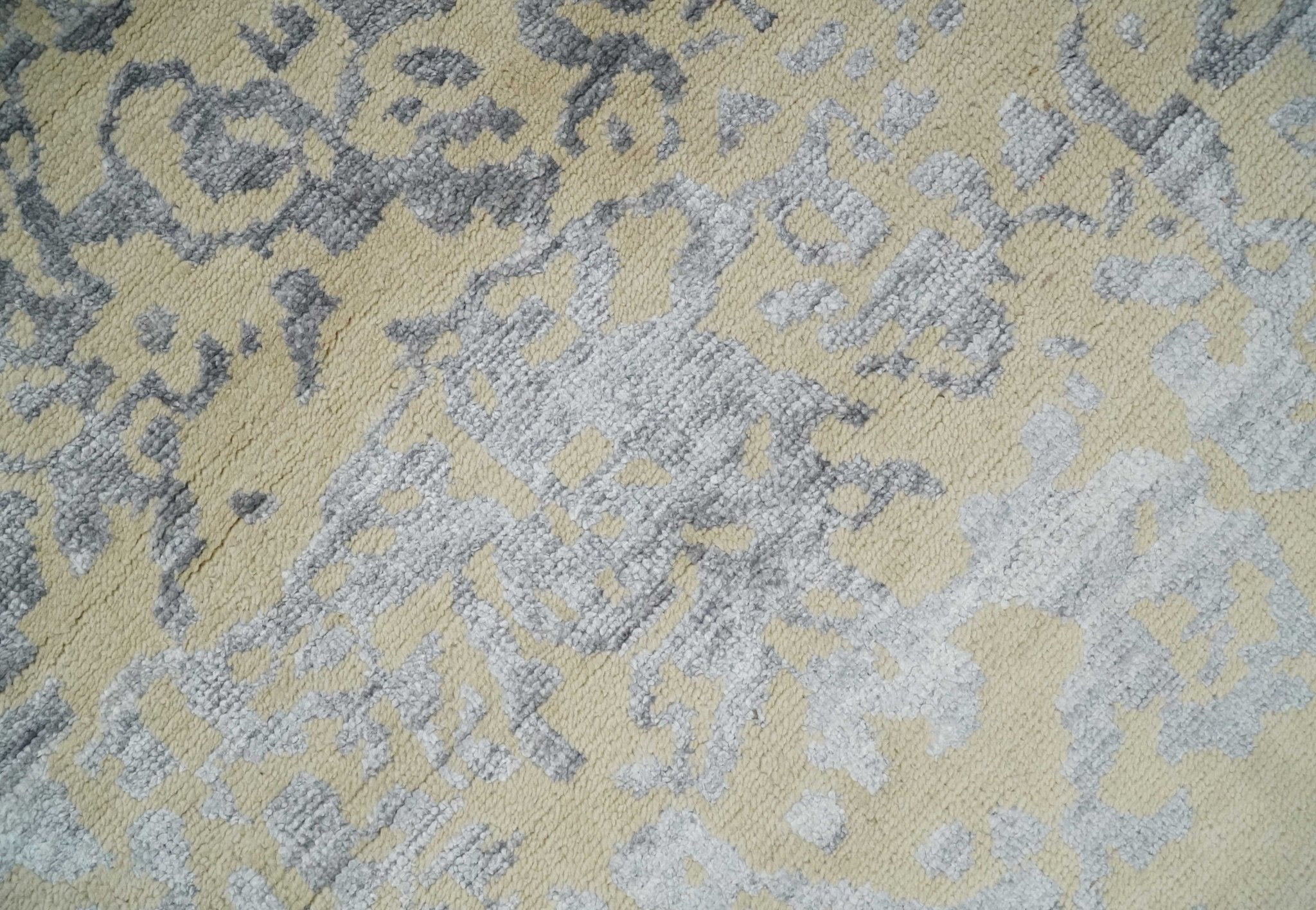 8x10 Beige, Charcoal and Silver Traditional Medallion Hand Knotted Wool and Bamboo Silk Area Rug - Arte House
