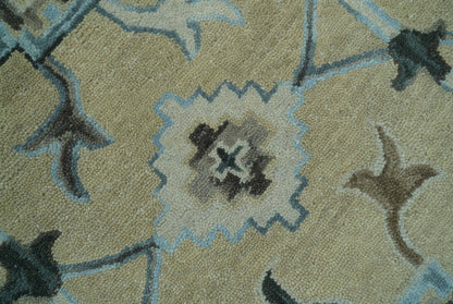 8x10 Beige, Ivory and Blue Hand Tufted Floral Oriental Oushak wool area rug