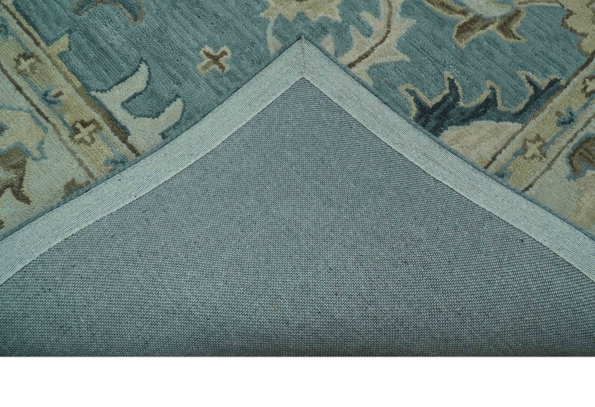 8x10 Blue, Ivory and Beige Hand Tufted Oriental Oushak wool area rug - Arte House