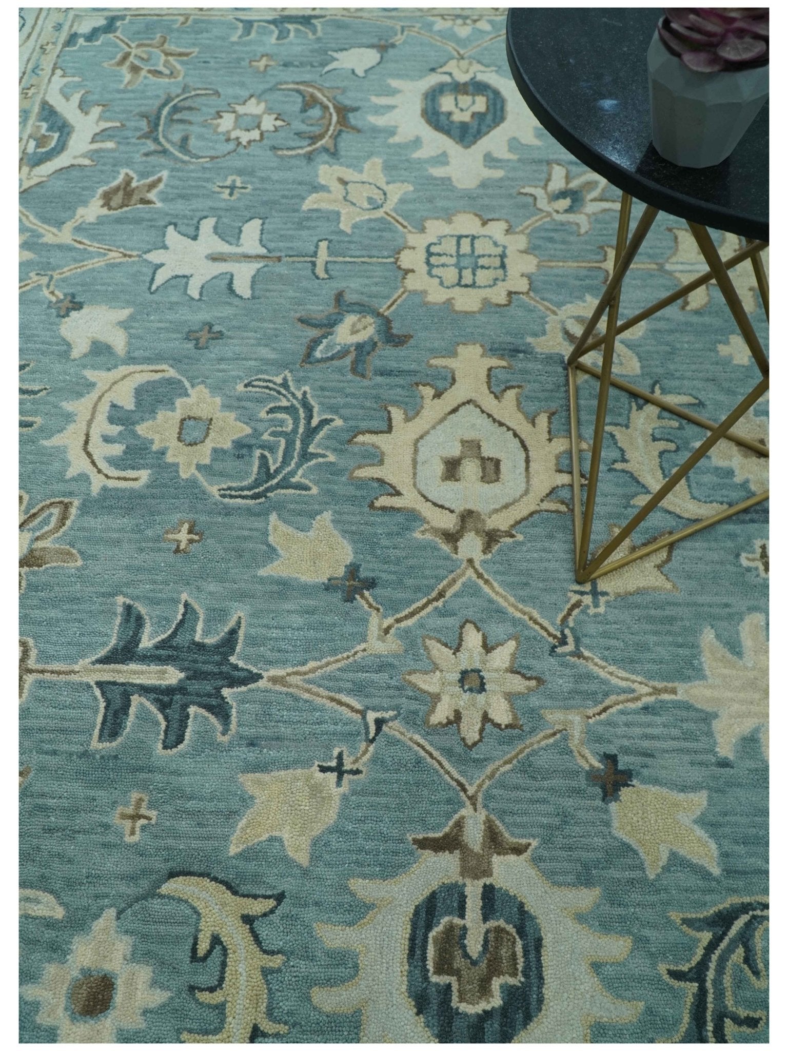 8x10 Blue, Ivory and Beige Hand Tufted Oriental Oushak wool area rug - Arte House