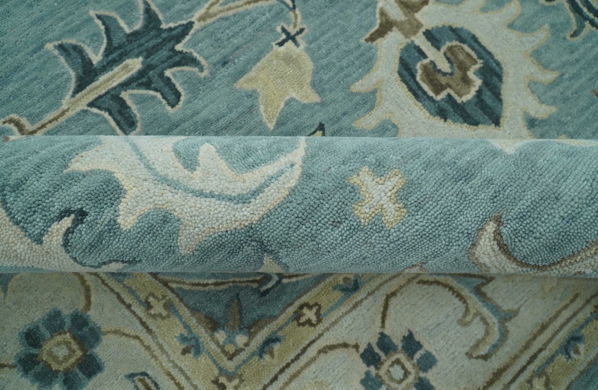 8x10 Blue, Ivory and Beige Hand Tufted Oriental Oushak wool area rug - Arte House
