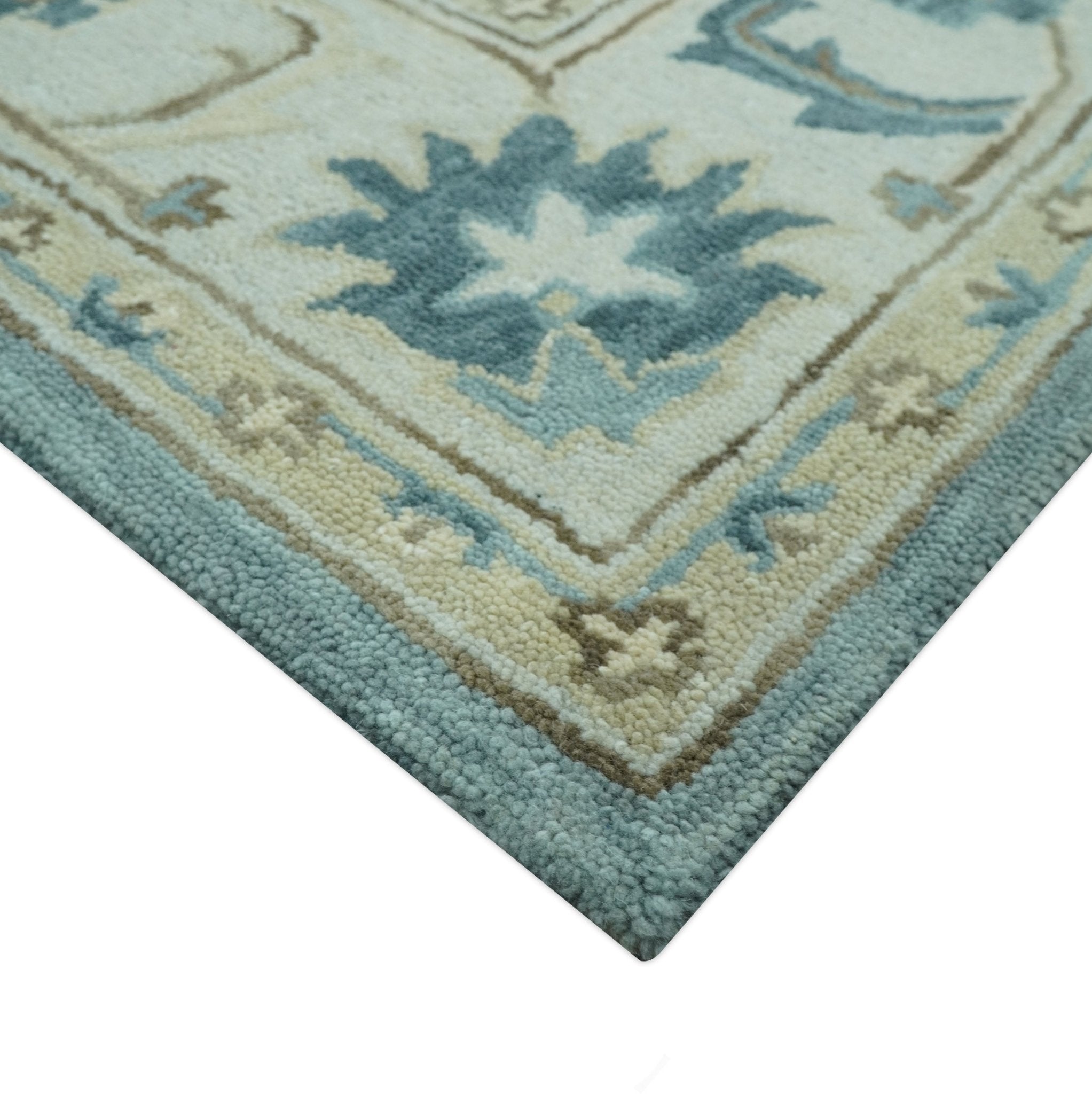 8x10 Blue, Ivory and Beige Hand Tufted Oriental Oushak wool area rug - Arte House