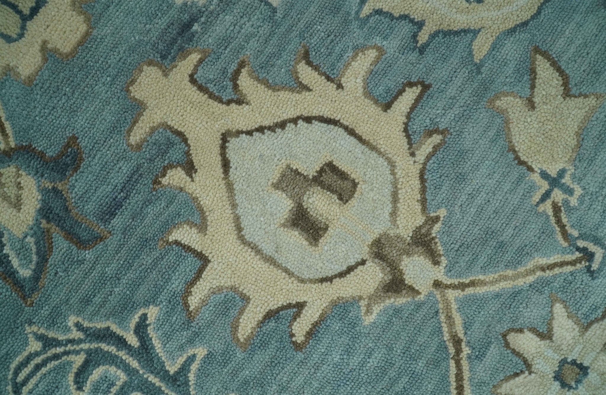 8x10 Blue, Ivory and Beige Hand Tufted Oriental Oushak wool area rug - Arte House