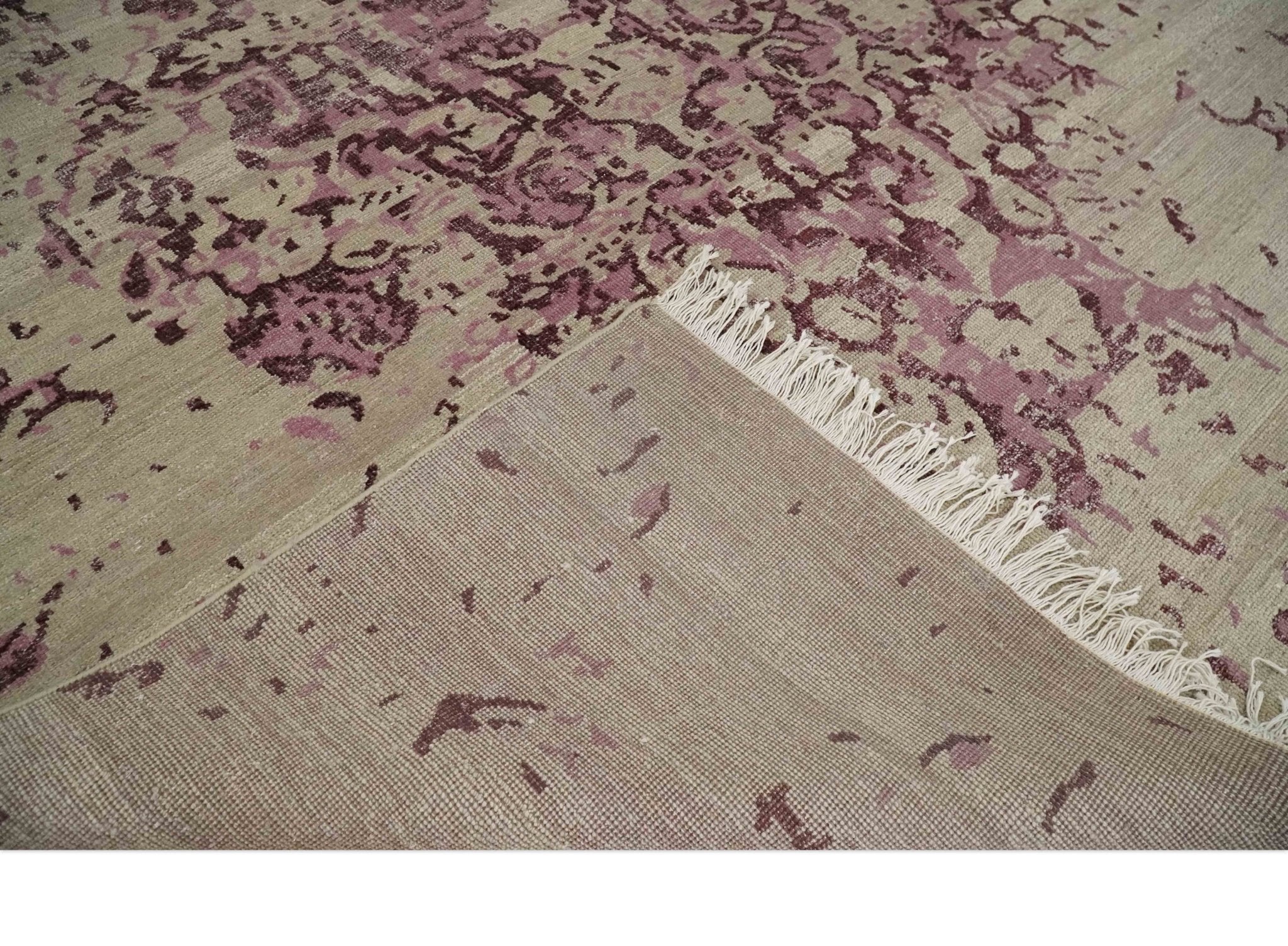 8x10 Camel and Purple Antique Style, Abstract Hand Knotted Low pile Wool Area Rug - Arte House