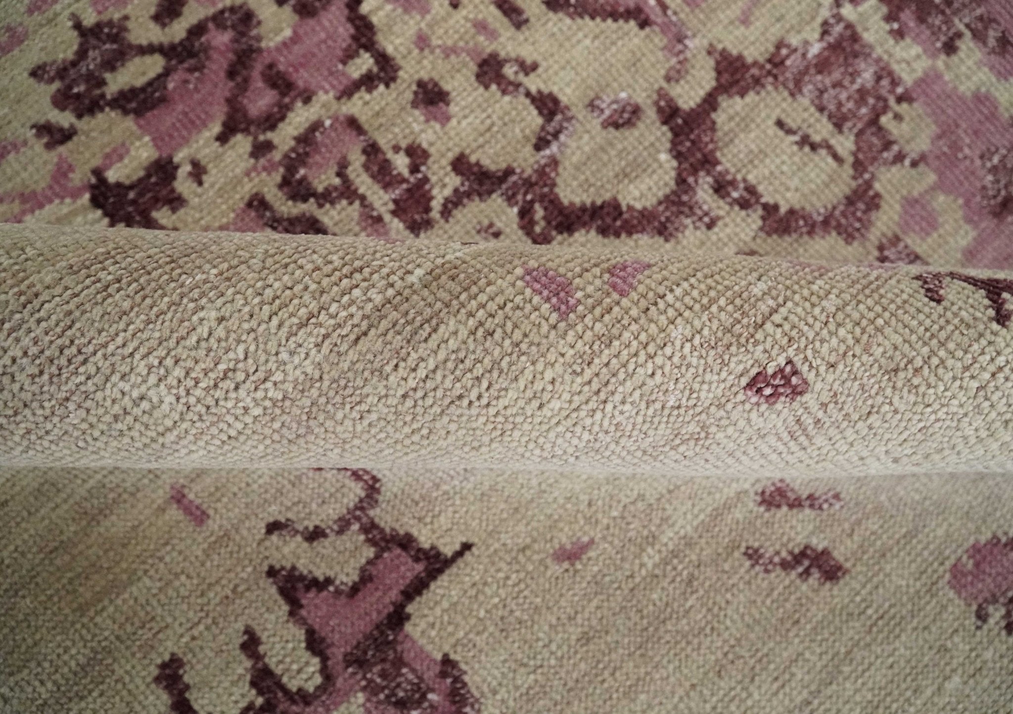 8x10 Camel and Purple Antique Style, Abstract Hand Knotted Low pile Wool Area Rug - Arte House