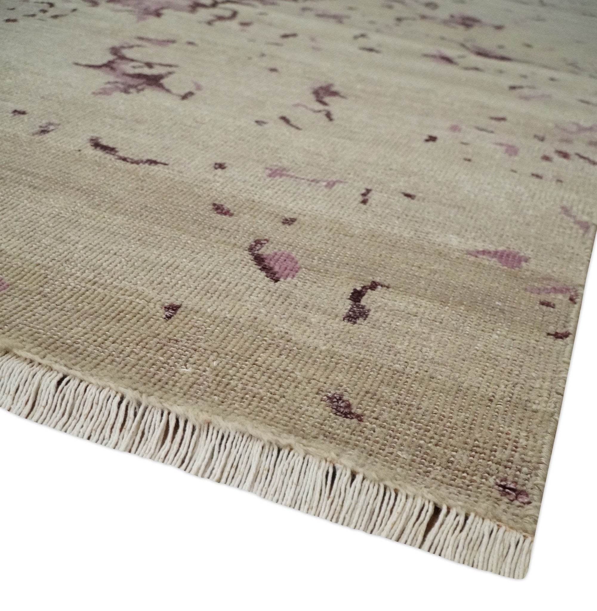 8x10 Camel and Purple Antique Style, Abstract Hand Knotted Low pile Wool Area Rug - Arte House