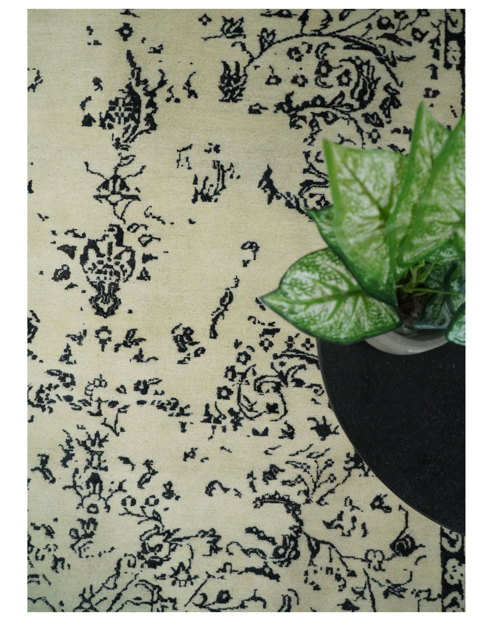 8x10 Fine Hand Knotted Beige and Black Traditional Vintage Persian Antique Wool Rug | AGR35 - Arte House