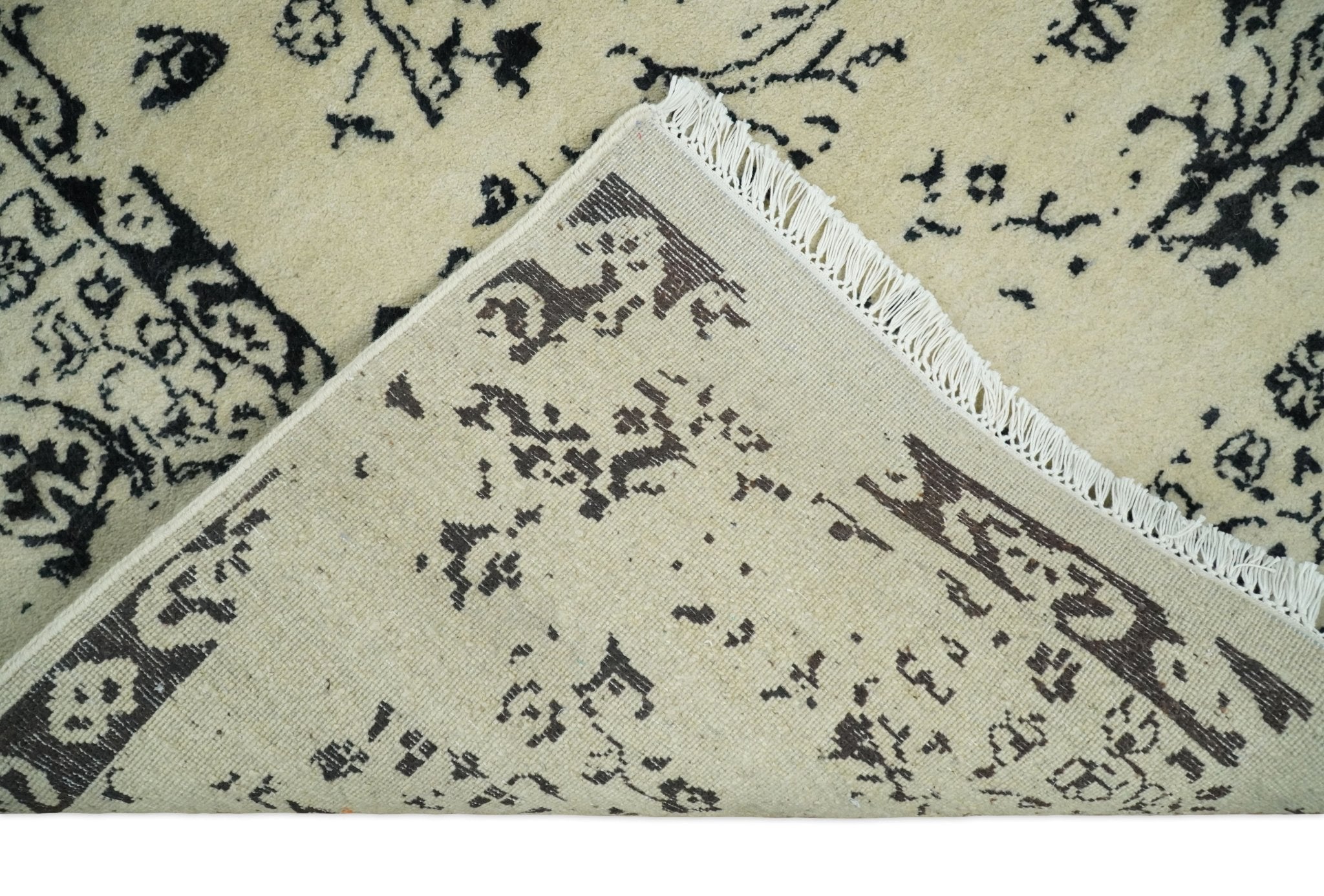8x10 Fine Hand Knotted Beige and Black Traditional Vintage Persian Antique Wool Rug | AGR35 - Arte House