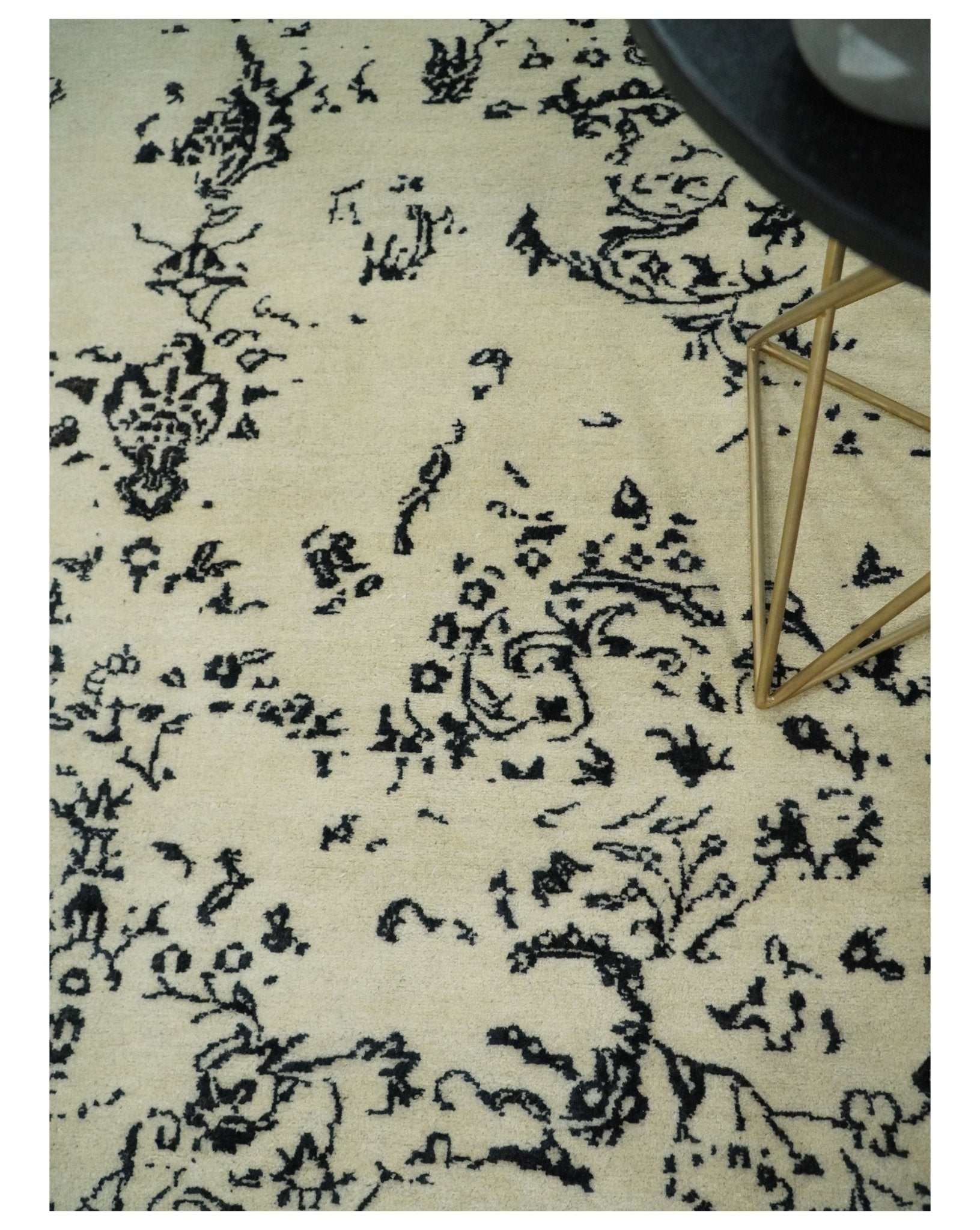 8x10 Fine Hand Knotted Beige and Black Traditional Vintage Persian Antique Wool Rug | AGR35 - Arte House