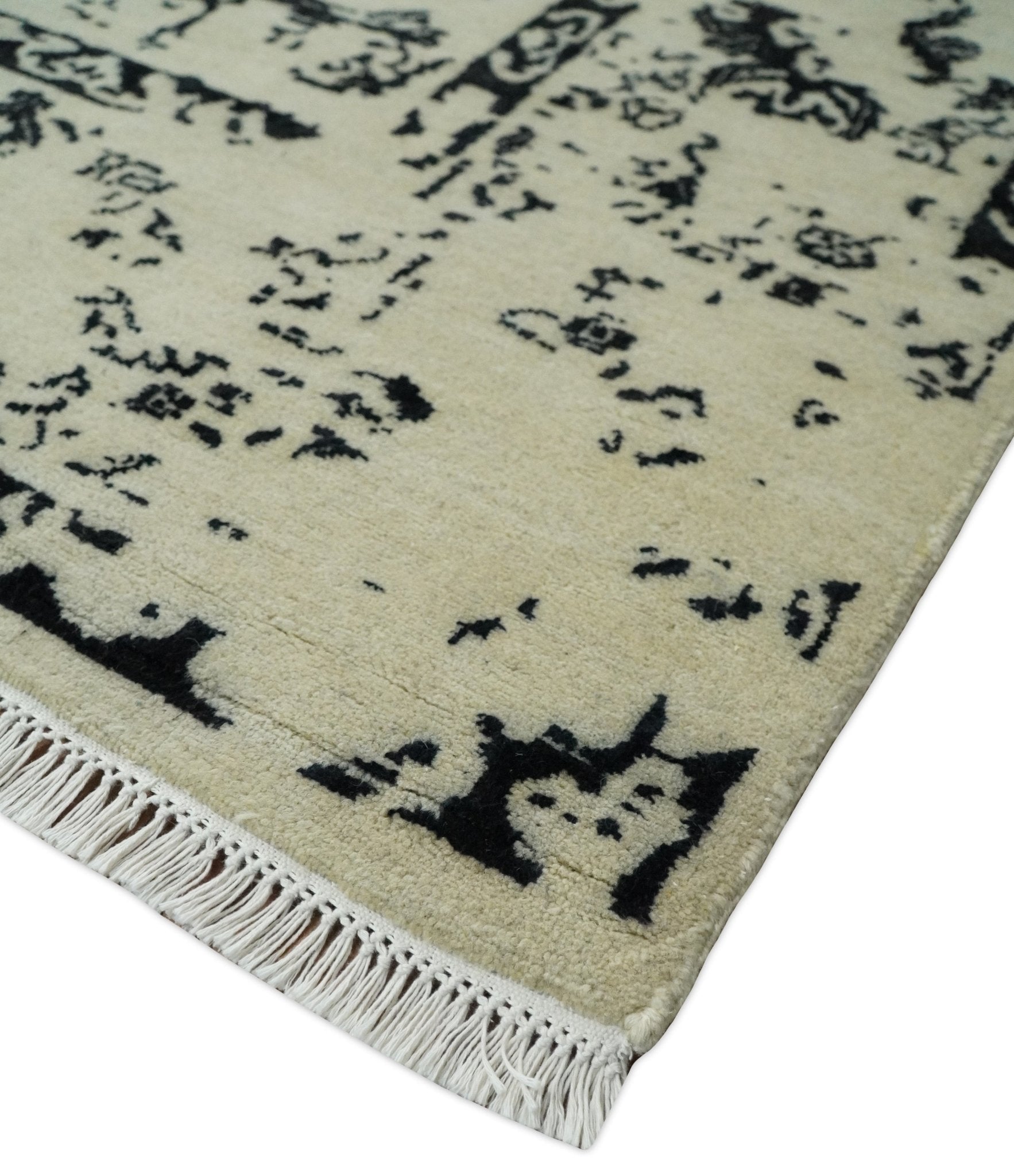 8x10 Fine Hand Knotted Beige and Black Traditional Vintage Persian Antique Wool Rug | AGR35 - Arte House