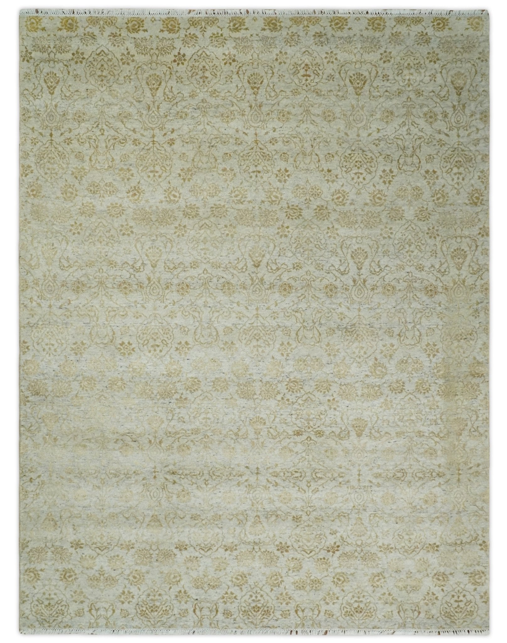 8x10 Fine Hand Knotted Beige and Gold Traditional Vintage Persian Style Antique Silk Rug | AGR21 - Arte House