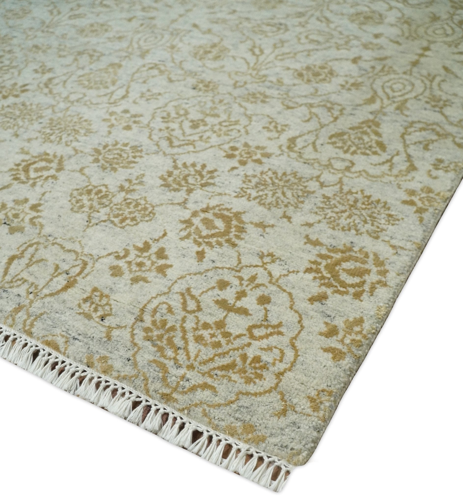 8x10 Fine Hand Knotted Beige and Gold Traditional Vintage Persian Style Antique Silk Rug | AGR21 - Arte House