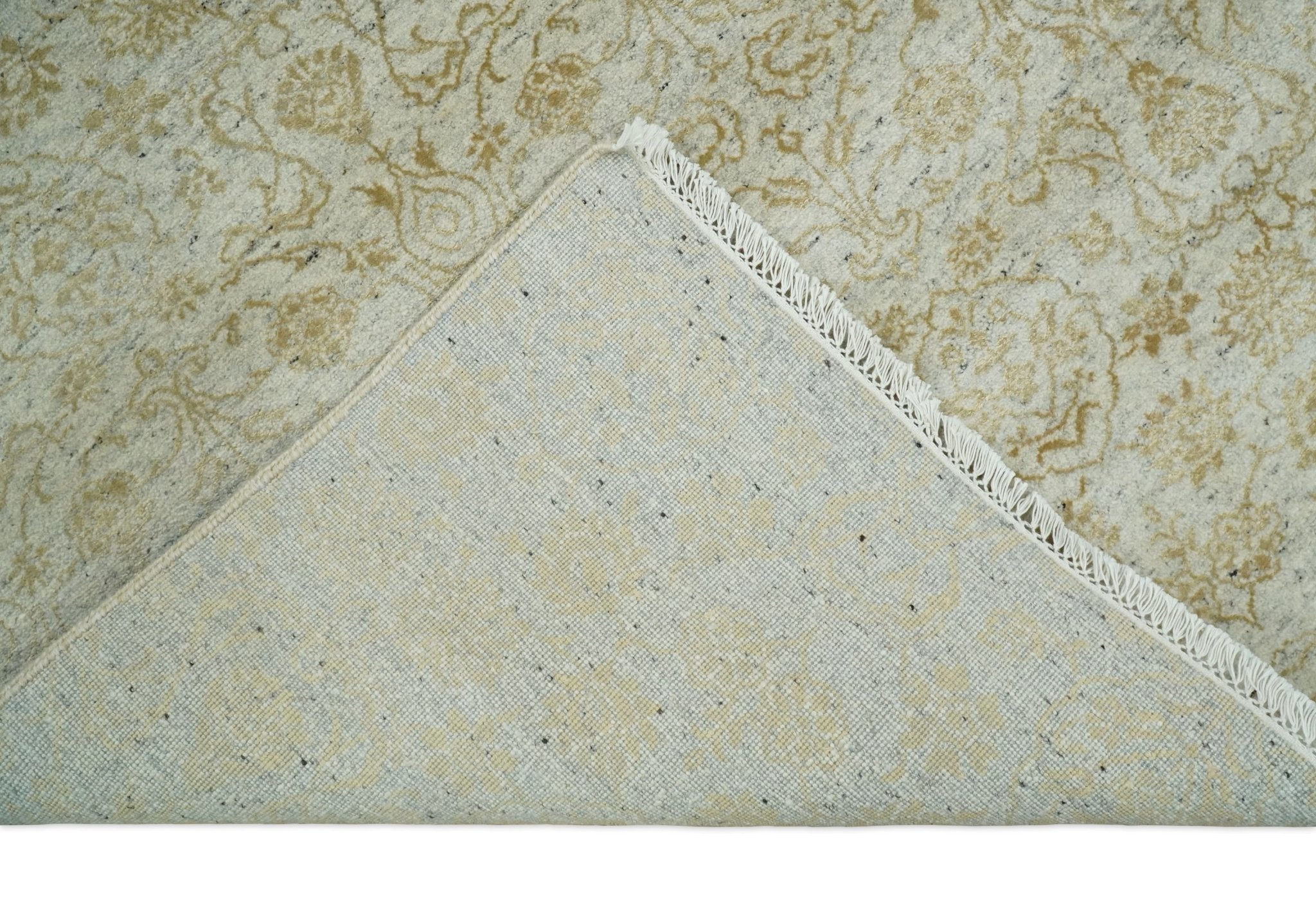 8x10 Fine Hand Knotted Beige and Gold Traditional Vintage Persian Style Antique Silk Rug | AGR21 - Arte House