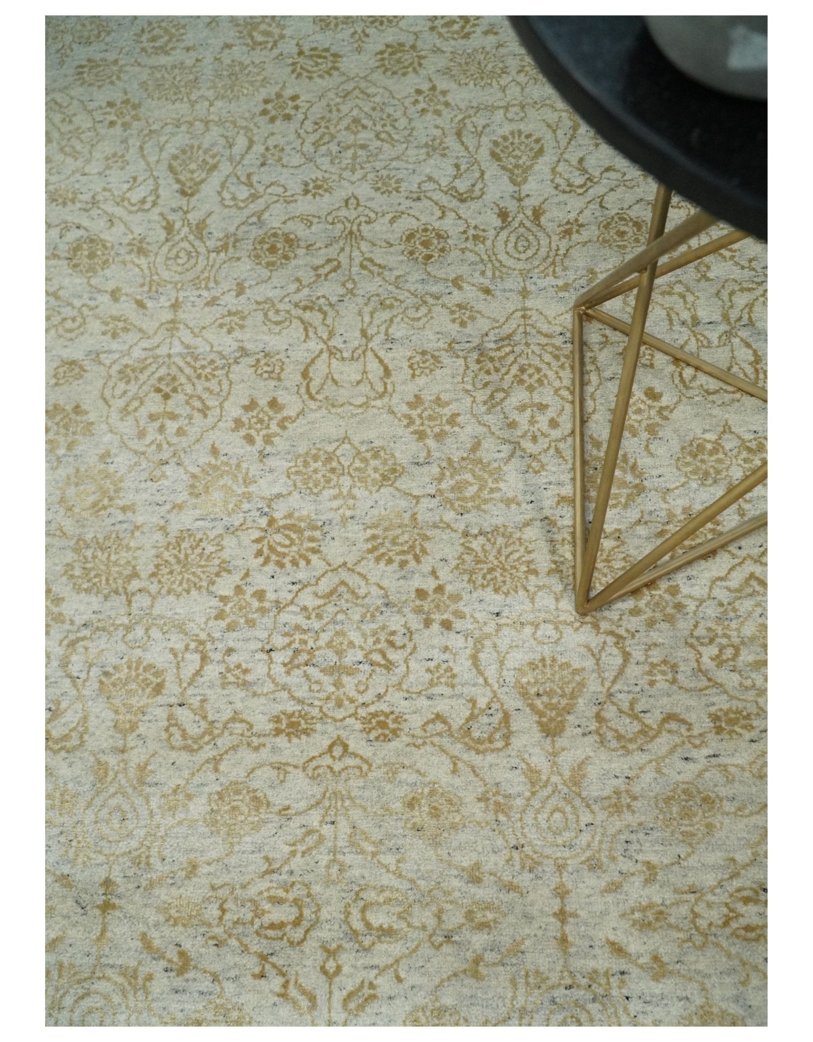 8x10 Fine Hand Knotted Beige and Gold Traditional Vintage Persian Style Antique Silk Rug | AGR21 - Arte House