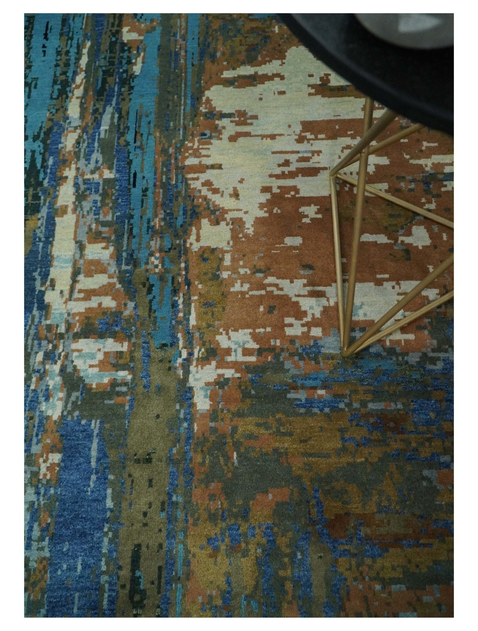 8x10 Fine Hand Knotted Blue and Brown Modern Abstract Wool Area Rug | AGR42 - Arte House