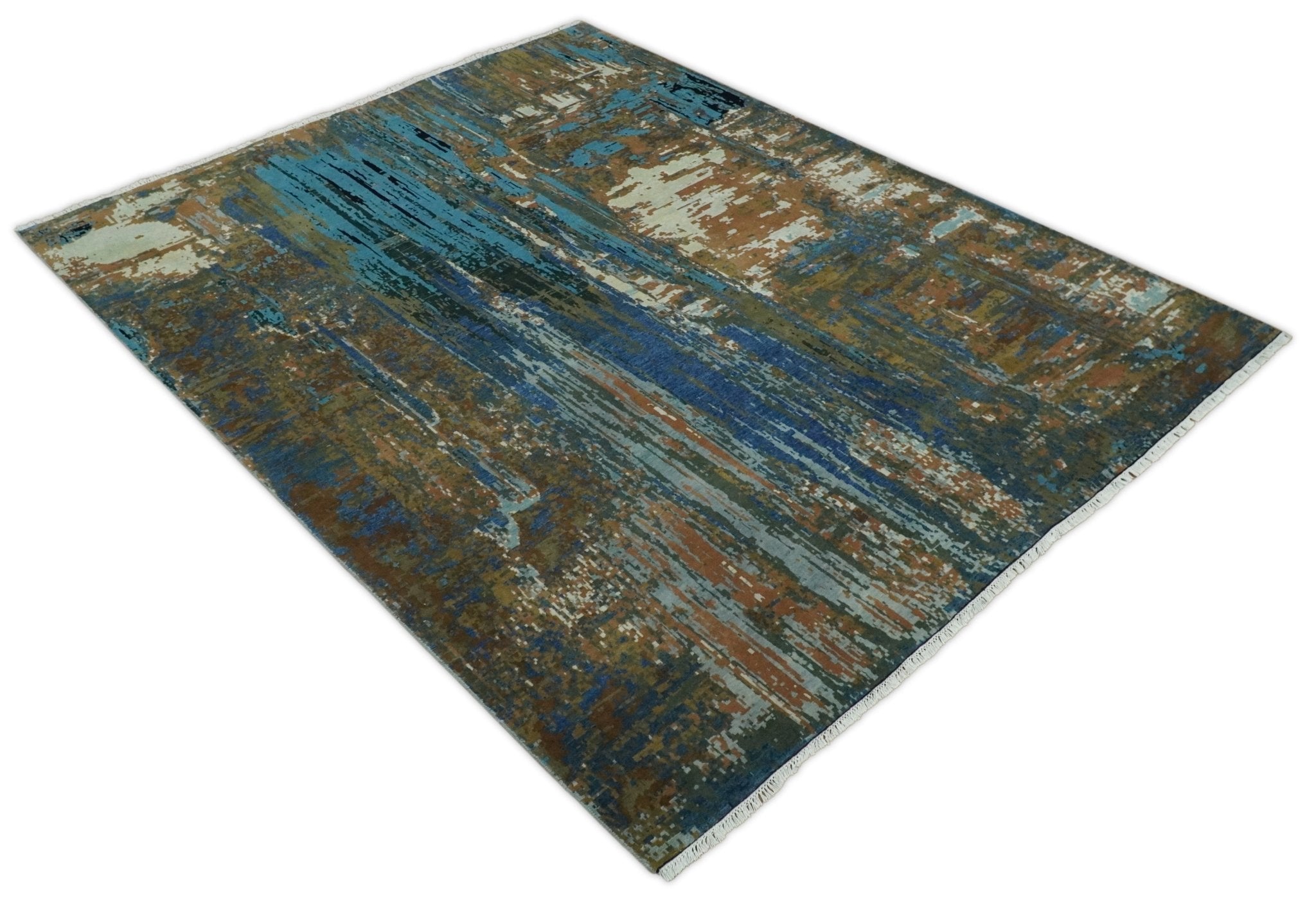 8x10 Fine Hand Knotted Blue and Brown Modern Abstract Wool Area Rug | AGR42 - Arte House