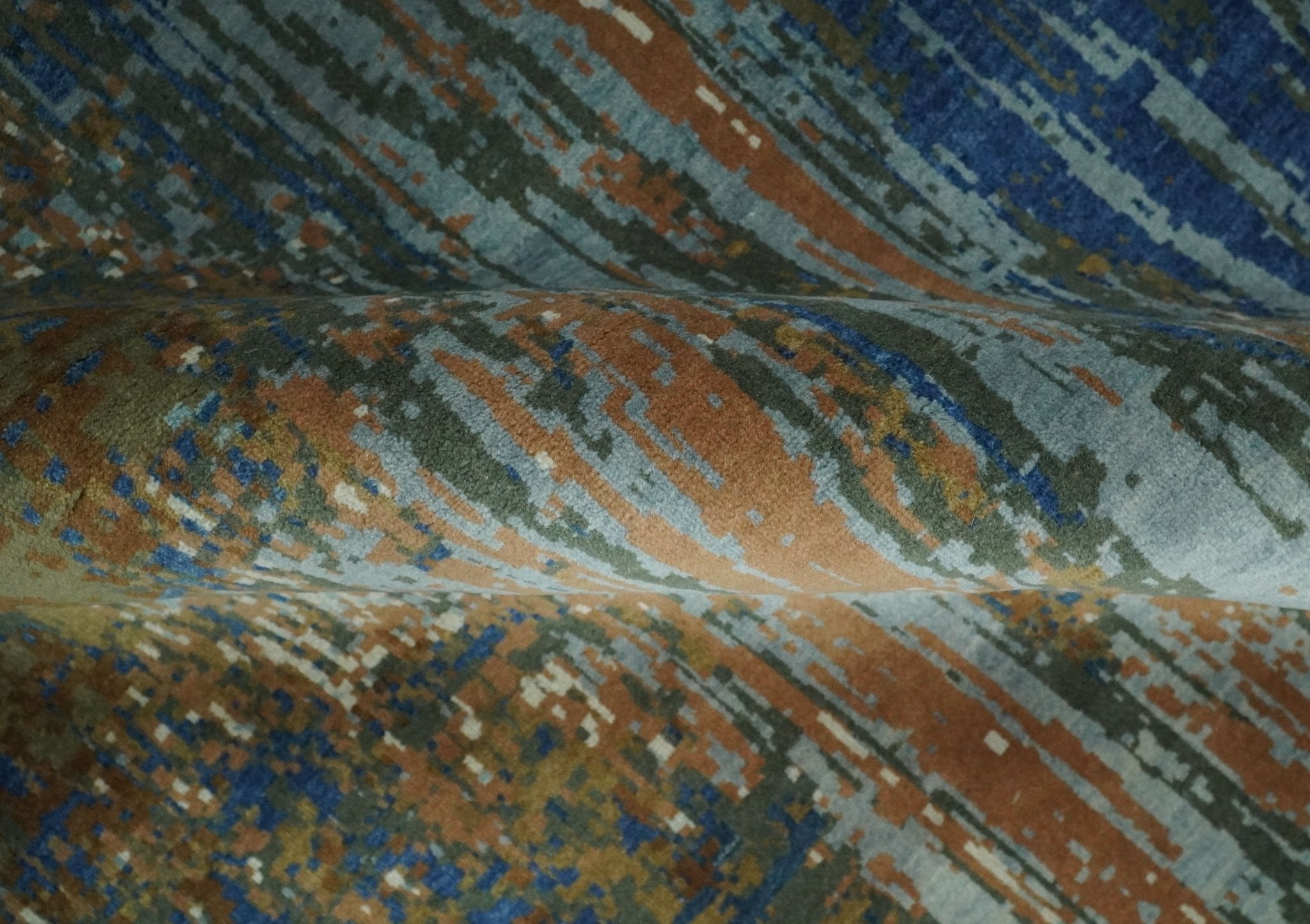 8x10 Fine Hand Knotted Blue and Brown Modern Abstract Wool Area Rug | AGR42 - Arte House