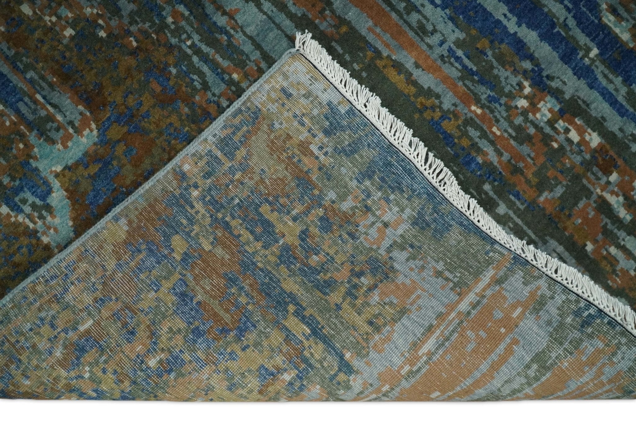 8x10 Fine Hand Knotted Blue and Brown Modern Abstract Wool Area Rug | AGR42 - Arte House