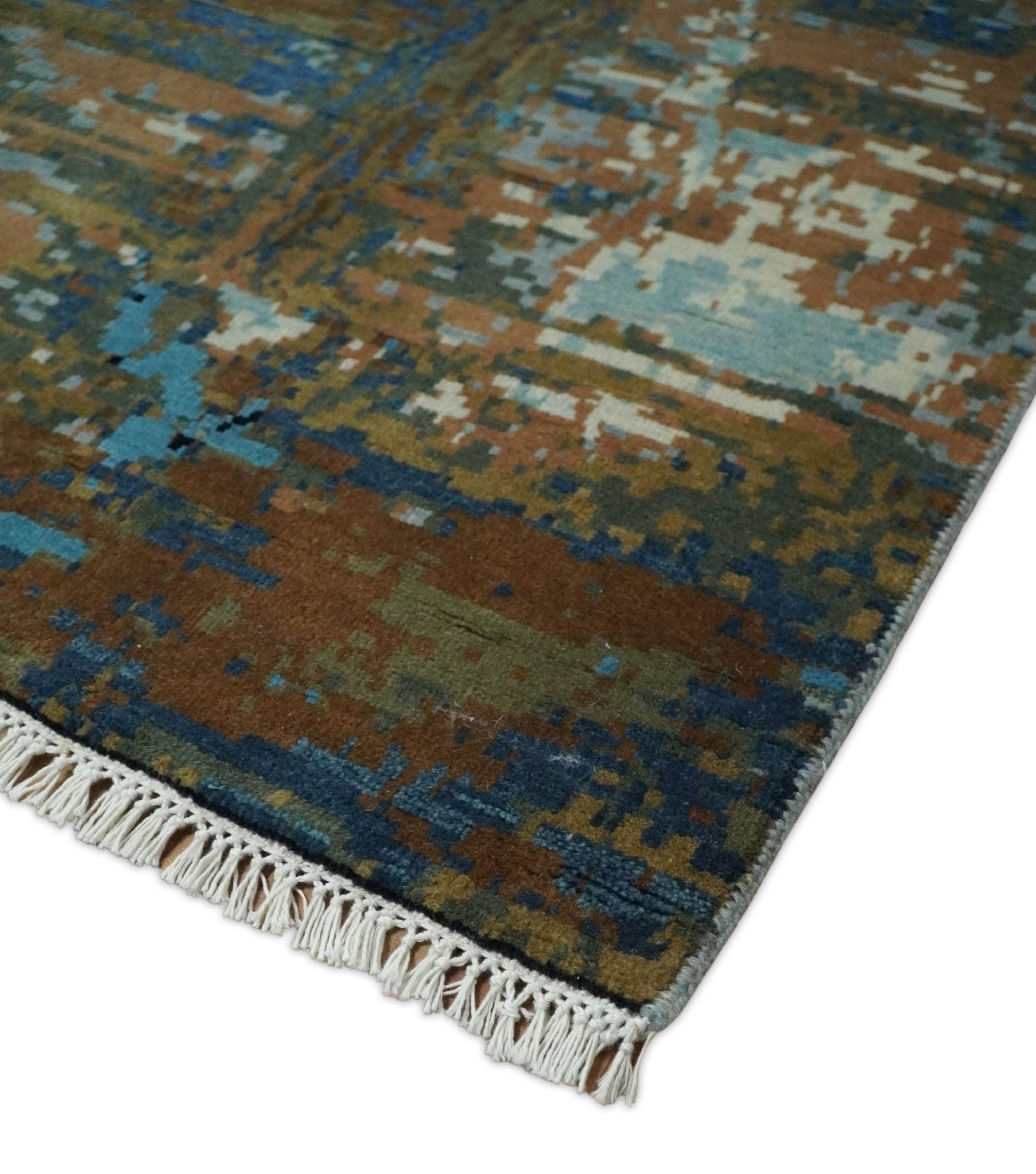 8x10 Fine Hand Knotted Blue and Brown Modern Abstract Wool Area Rug | AGR42 - Arte House