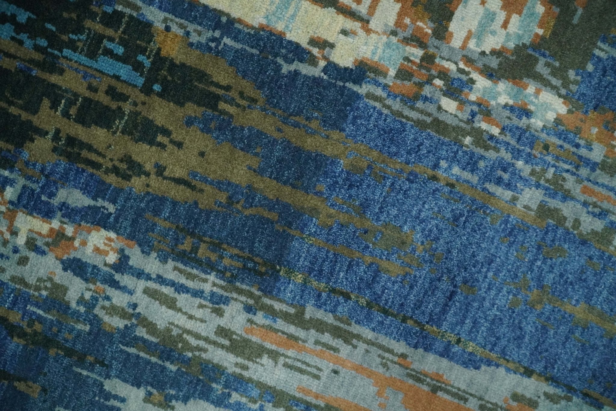 8x10 Fine Hand Knotted Blue and Brown Modern Abstract Wool Area Rug | AGR42 - Arte House