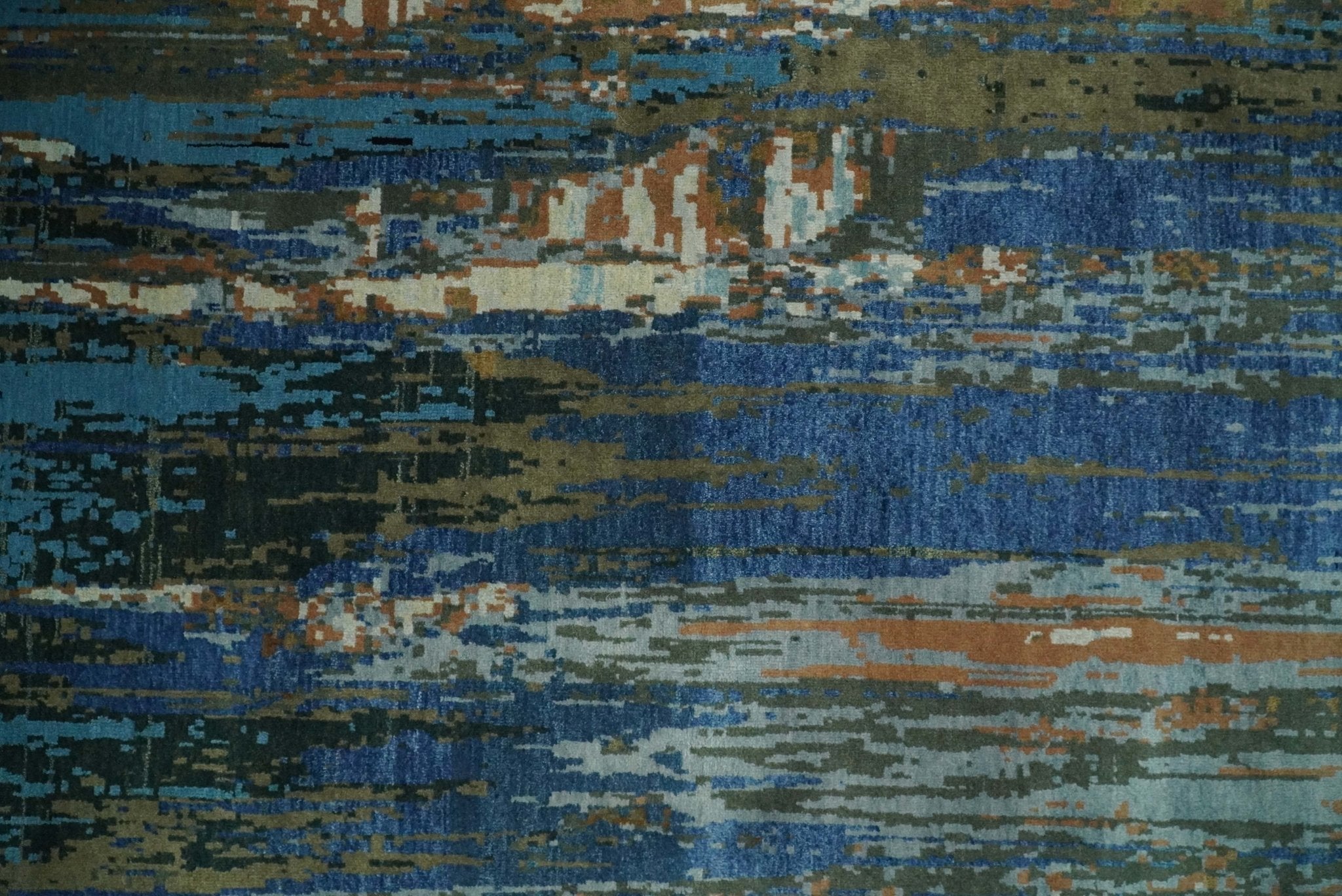 8x10 Fine Hand Knotted Blue and Brown Modern Abstract Wool Area Rug | AGR42 - Arte House