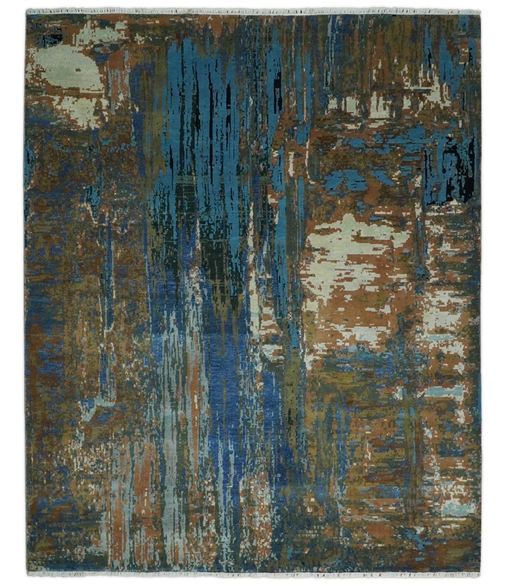 8x10 Fine Hand Knotted Blue and Brown Modern Abstract Wool Area Rug | AGR42 - Arte House