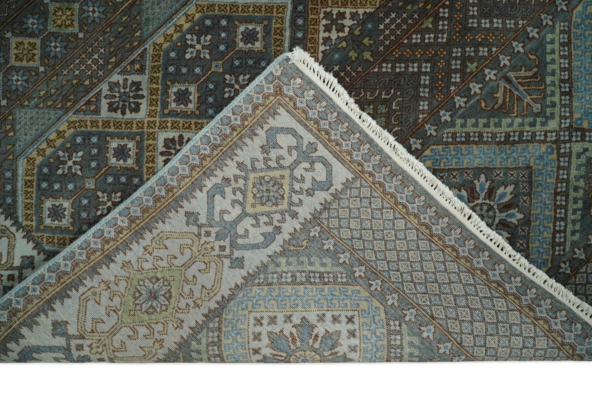 8x10 Fine Hand Knotted Brown and Blue Southwestern Traditional Antique Area Rug | AGR41 - Arte House