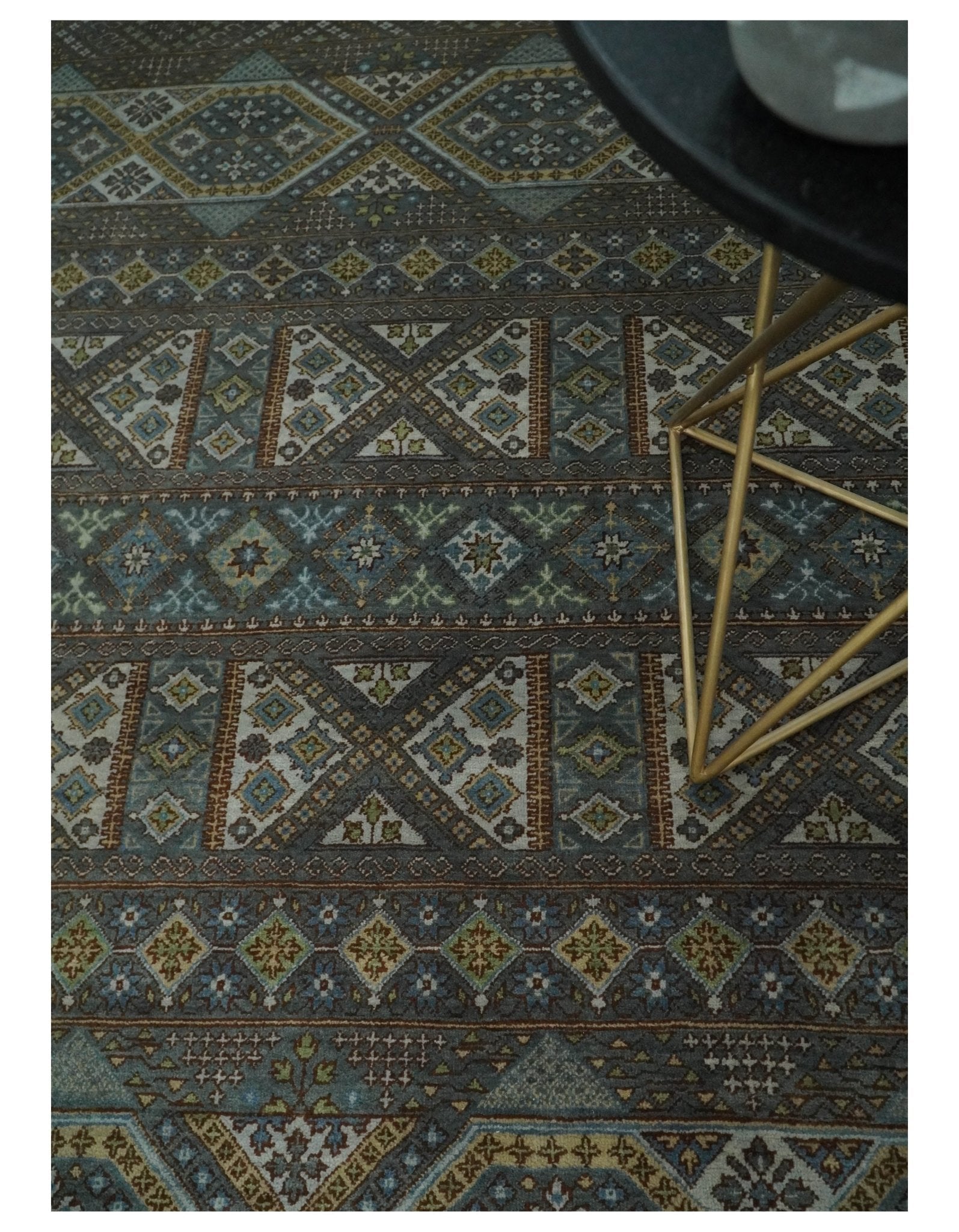 8x10 Fine Hand Knotted Brown and Blue Southwestern Traditional Antique Area Rug | AGR41 - Arte House