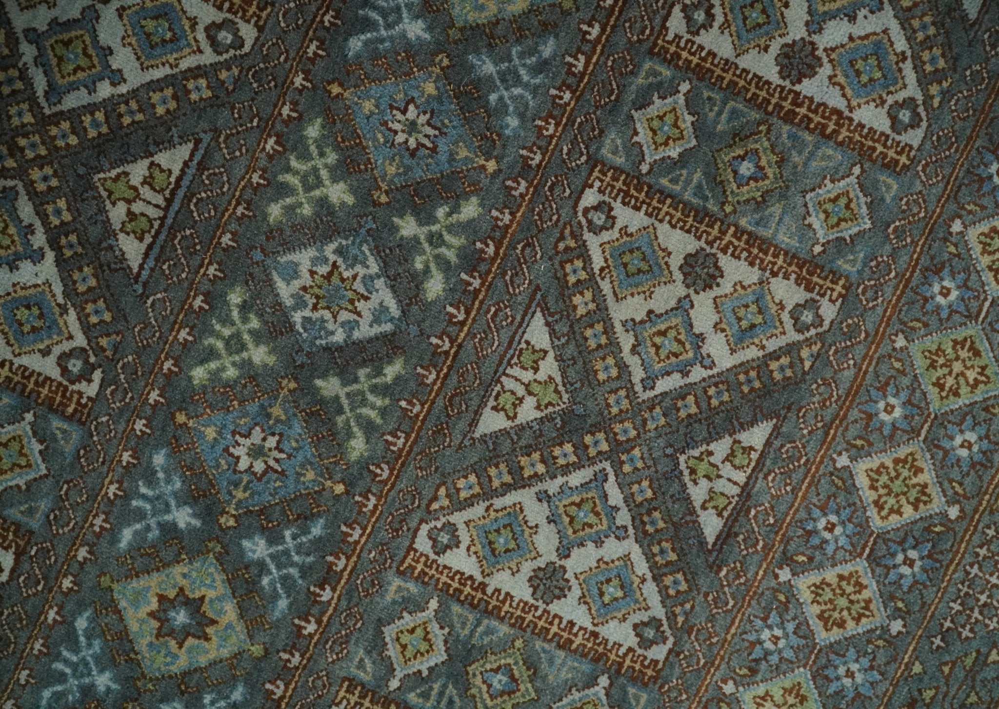 8x10 Fine Hand Knotted Brown and Blue Southwestern Traditional Antique Area Rug | AGR41 - Arte House