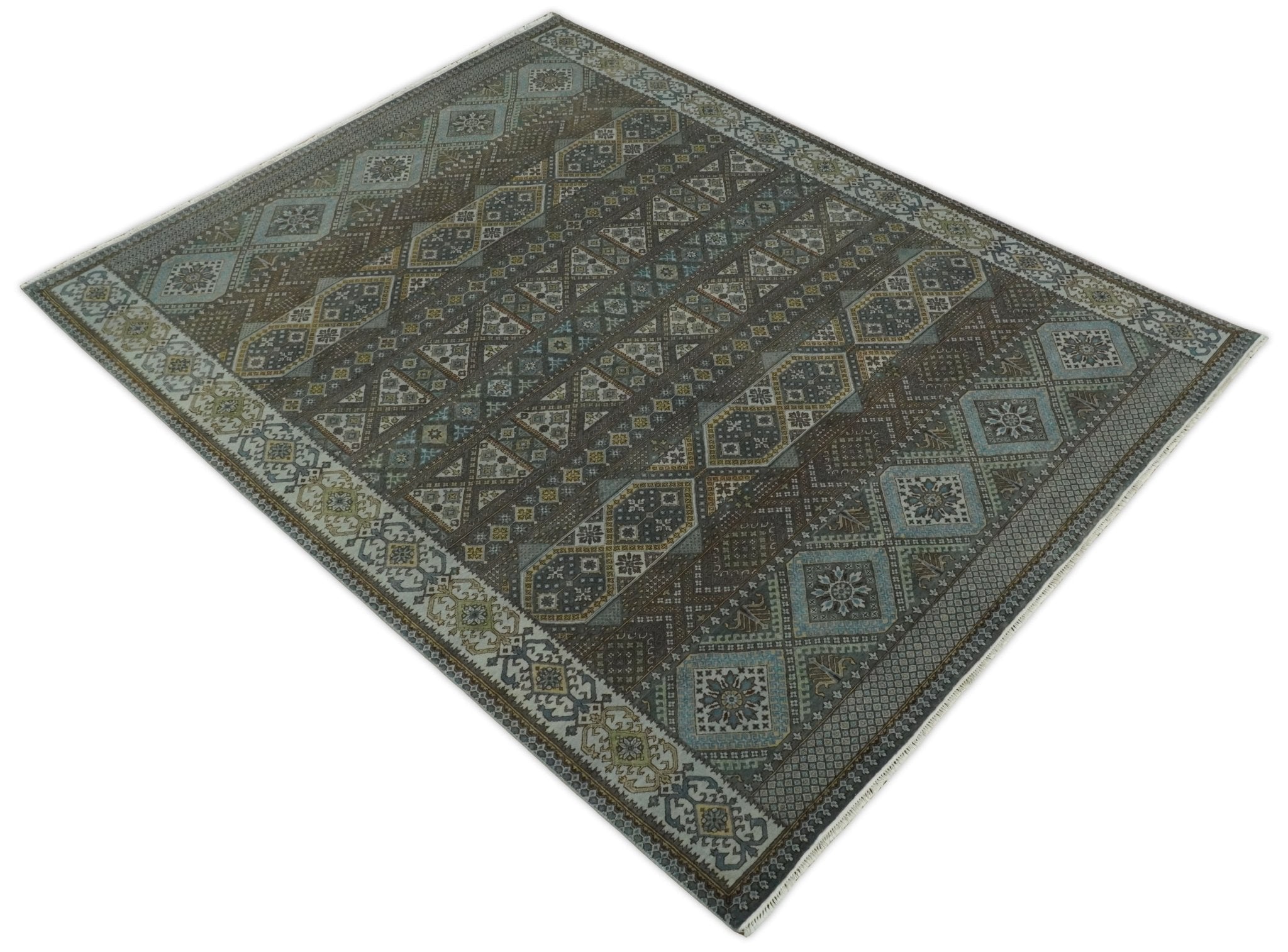 8x10 Fine Hand Knotted Brown and Blue Southwestern Traditional Antique Area Rug | AGR41 - Arte House