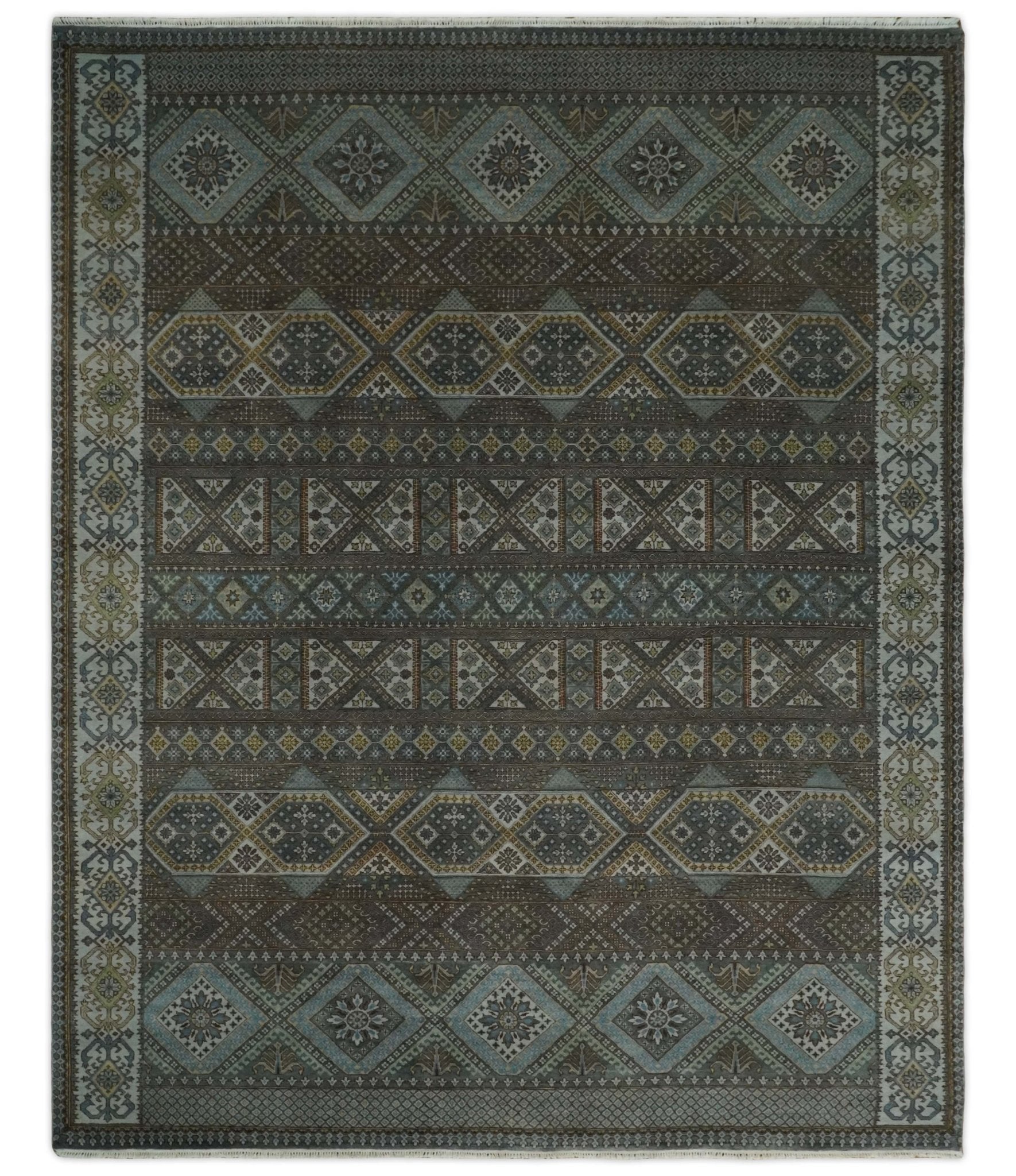 8x10 Fine Hand Knotted Brown and Blue Southwestern Traditional Antique Area Rug | AGR41 - Arte House