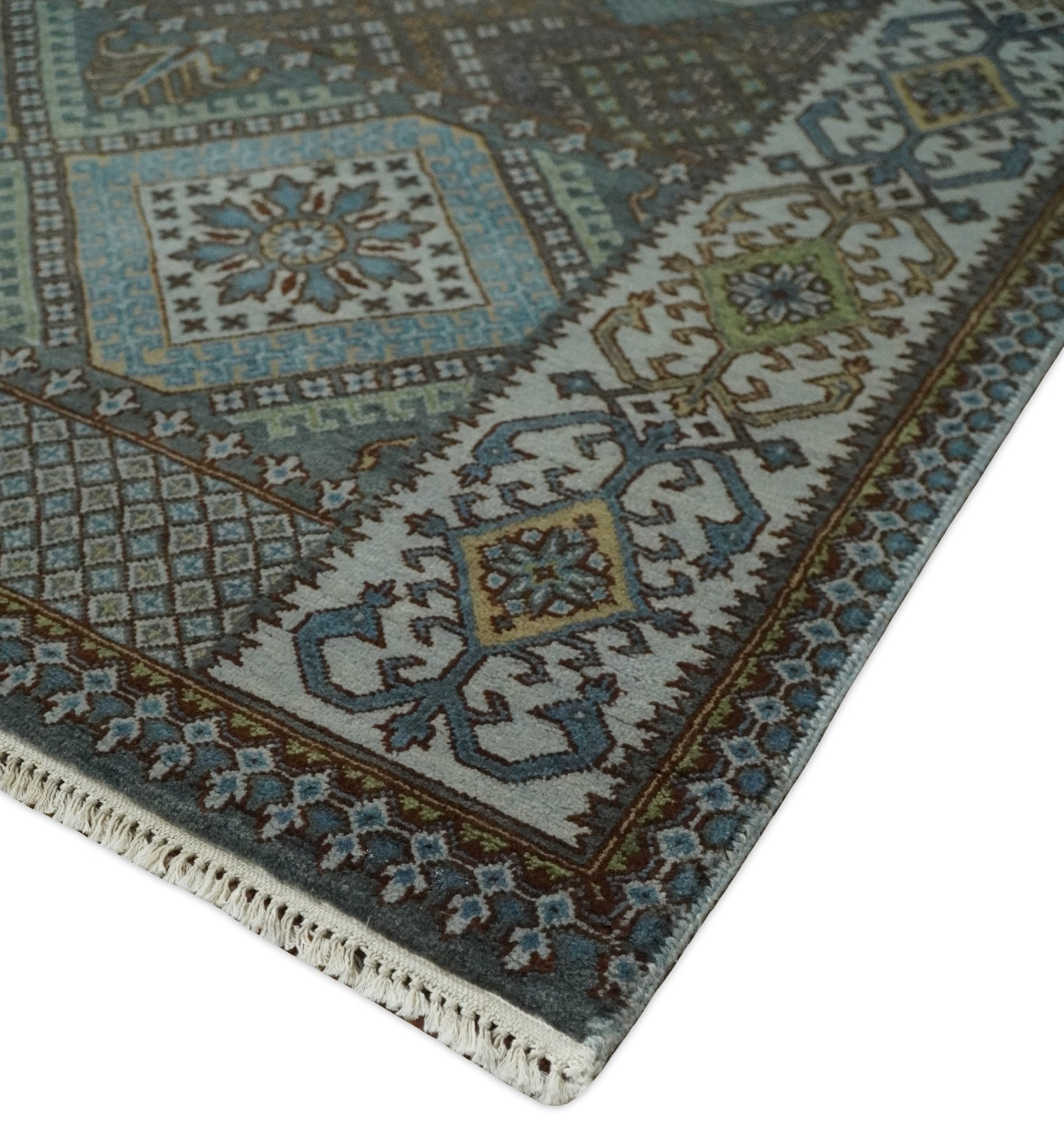 8x10 Fine Hand Knotted Brown and Blue Southwestern Traditional Antique Area Rug | AGR41 - Arte House