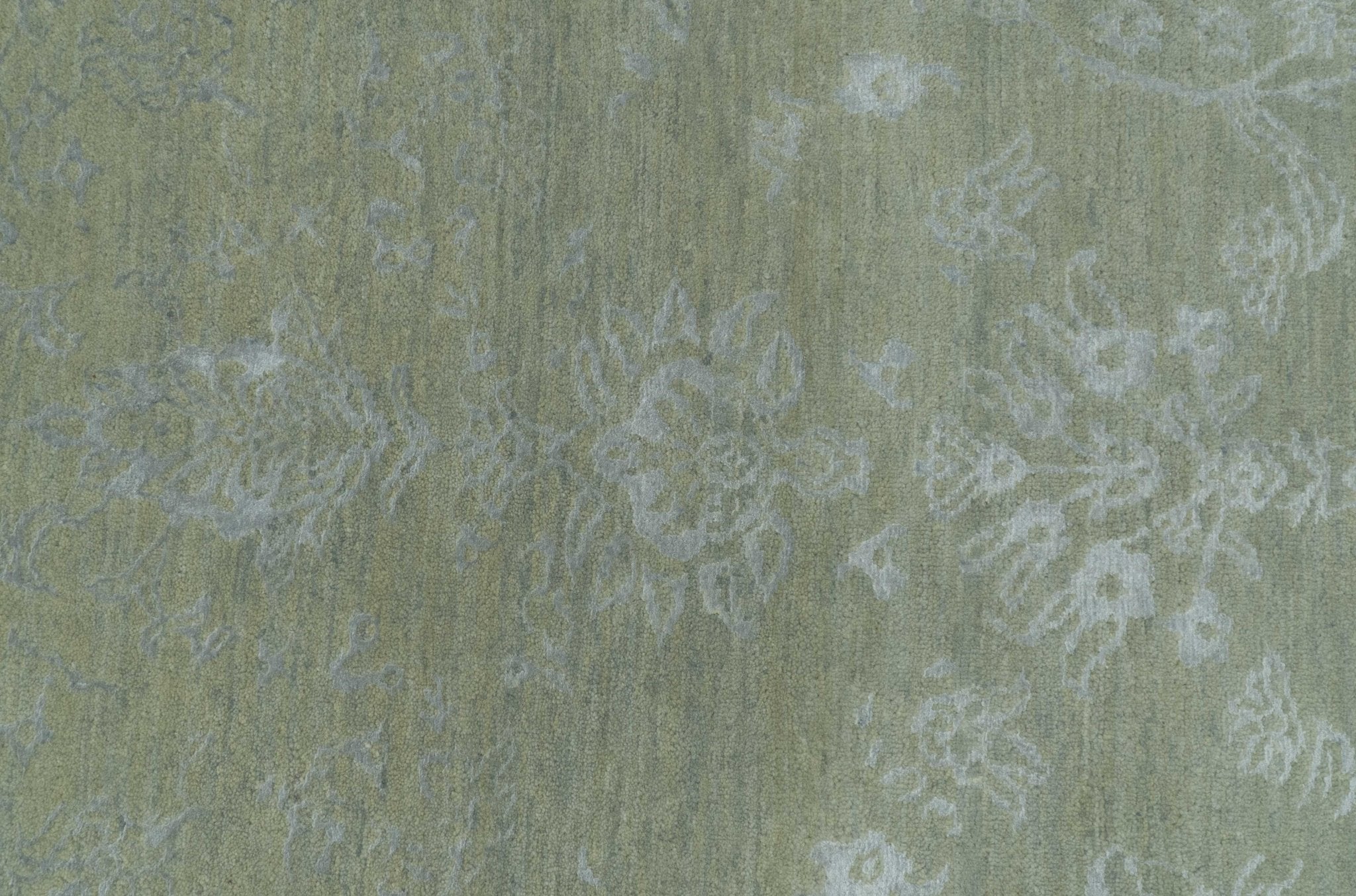 8X10 Fine Hand Knotted Green And Gray Modern abstract Design Wool and Art Silk Rug