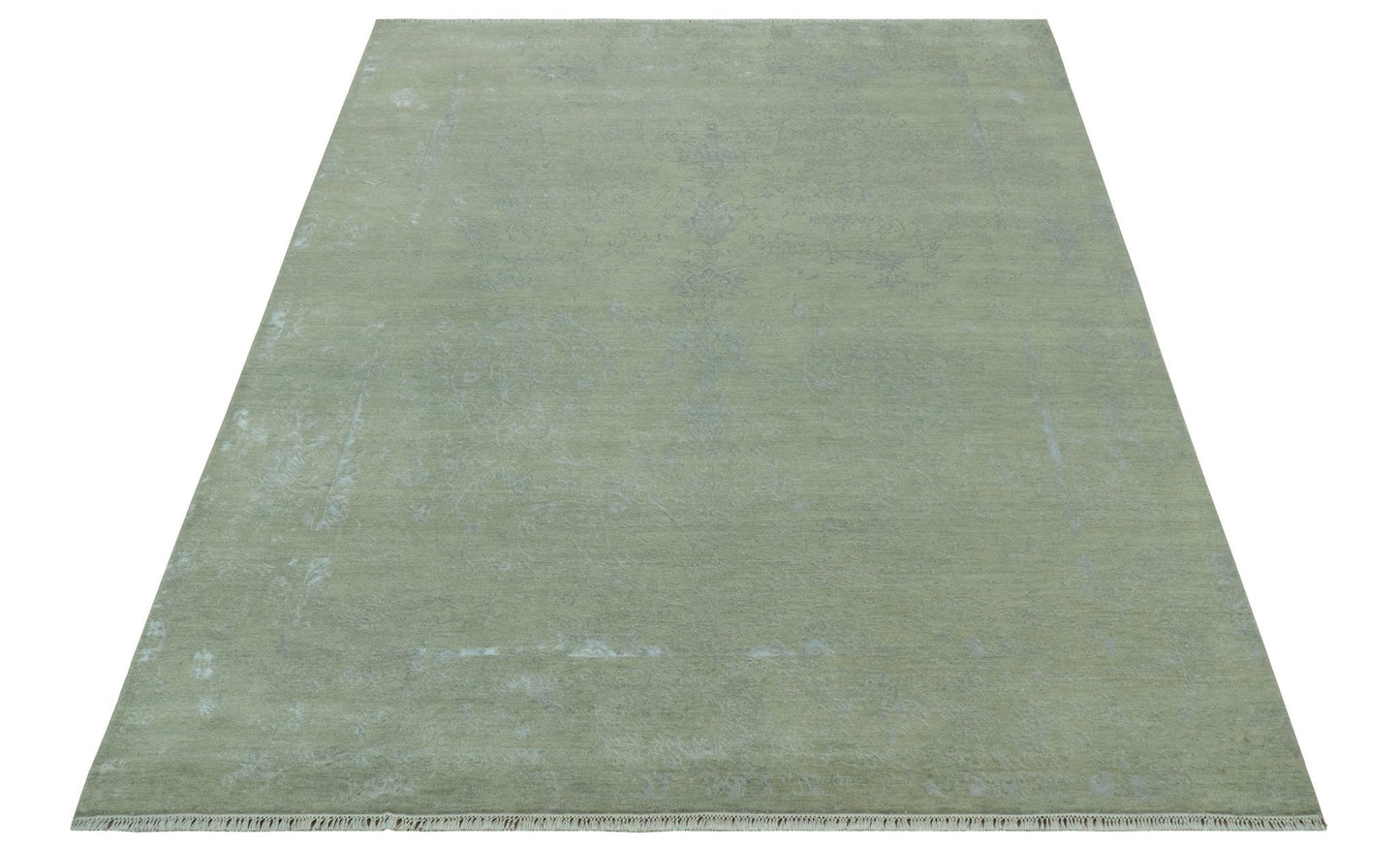 8X10 Fine Hand Knotted Green And Gray Modern abstract Design Wool and Art Silk Rug