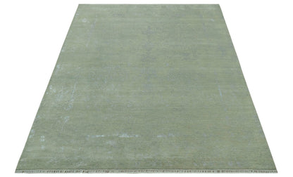 8X10 Fine Hand Knotted Green And Gray Modern abstract Design Wool and Art Silk Rug