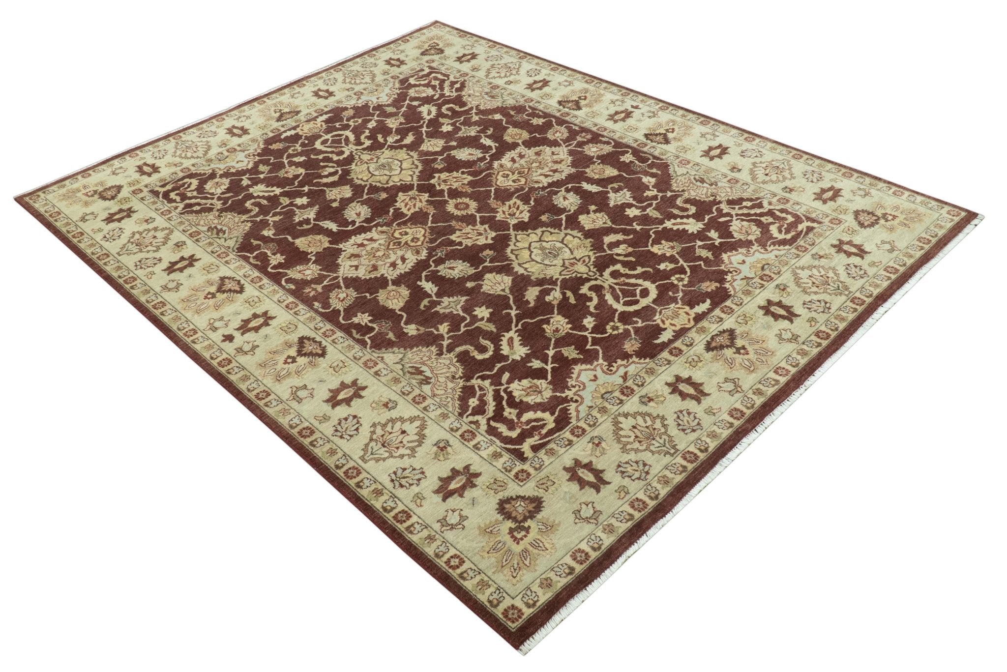 8X10 Fine Hand Knotted Rust And Gold Traditional Design Wool Rug - Arte House