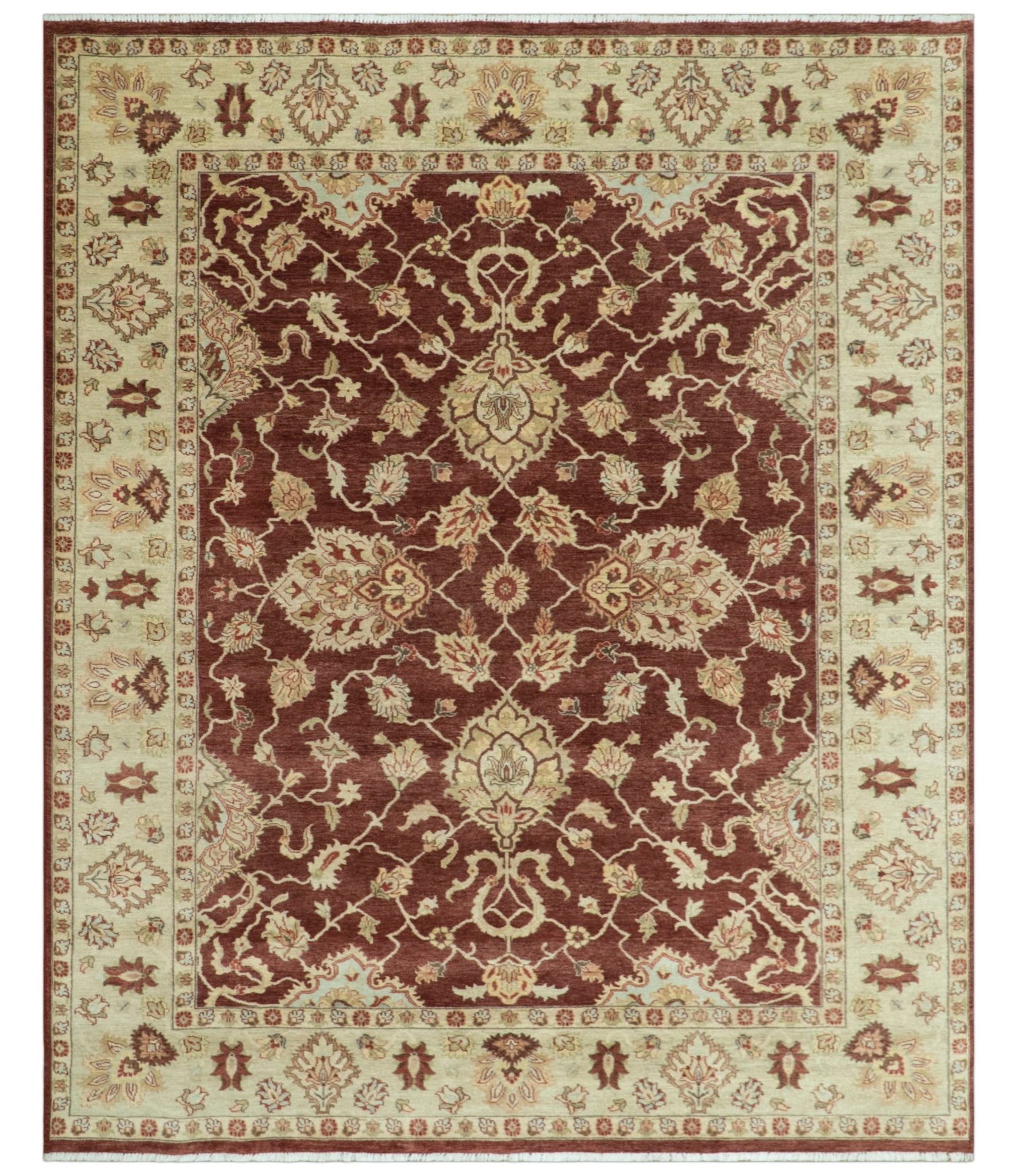8X10 Fine Hand Knotted Rust And Gold Traditional Design Wool Rug - Arte House