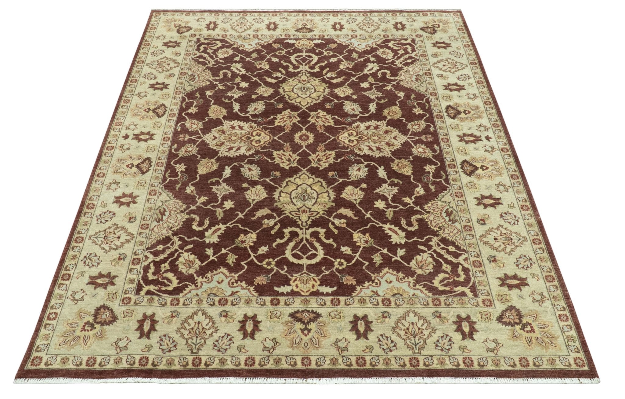 8X10 Fine Hand Knotted Rust And Gold Traditional Design Wool Rug - Arte House