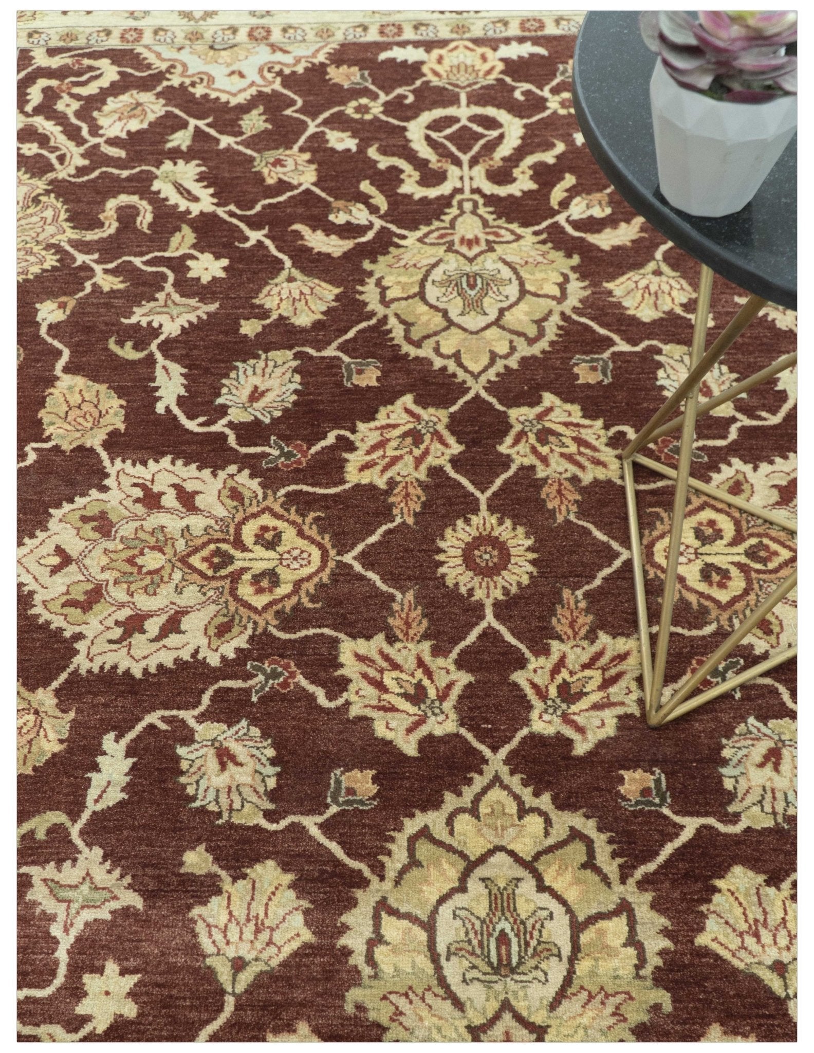 8X10 Fine Hand Knotted Rust And Gold Traditional Design Wool Rug - Arte House