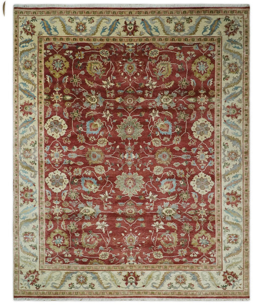 8x10 Fine Hand Knotted Rust and Ivory Traditional Vintage Persian Style Antique Wool Rug | AGR20