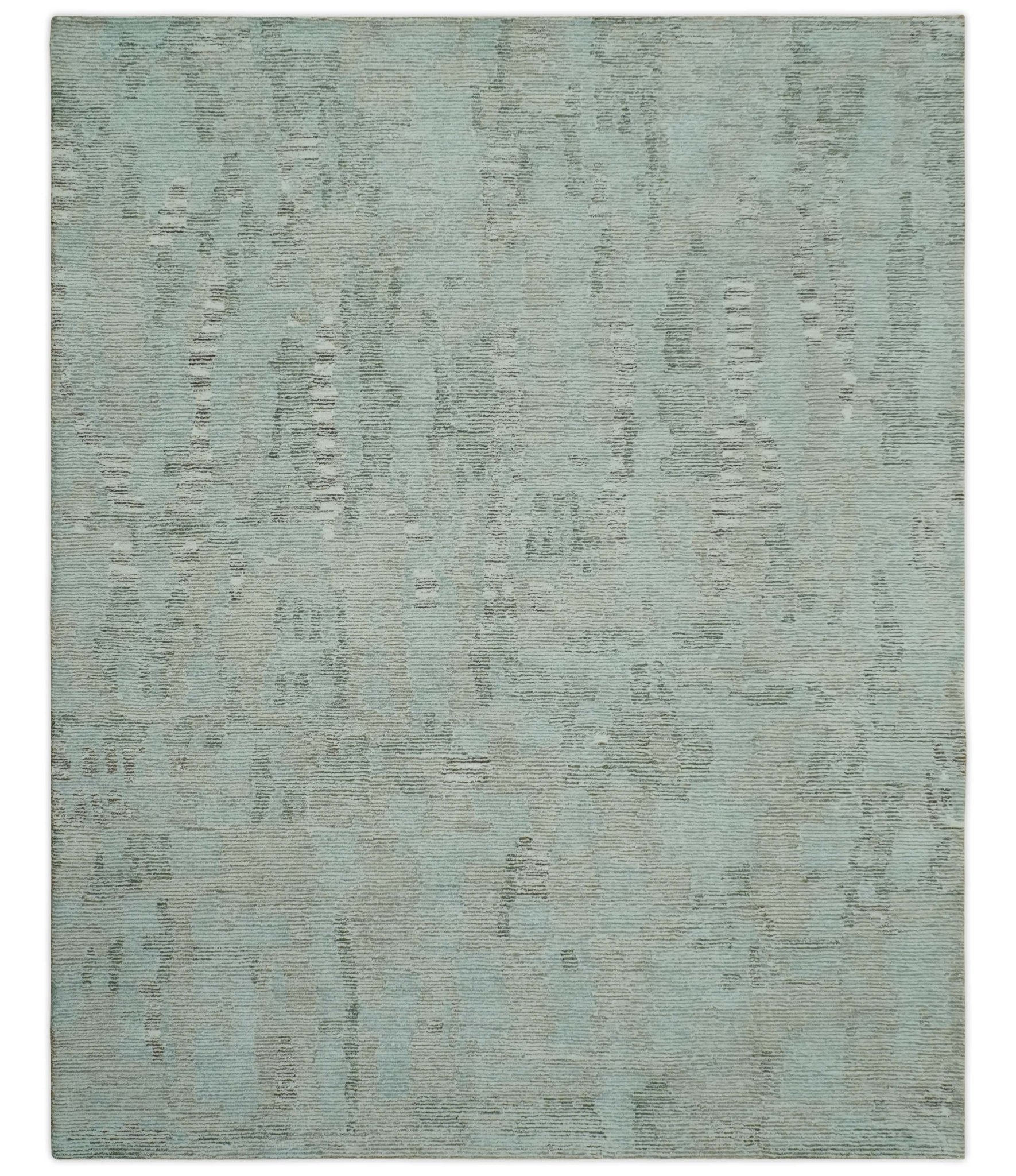 8x10 Modern Abstract Teal, Olive and Ivory Hand Tufted wool area rug - Arte House